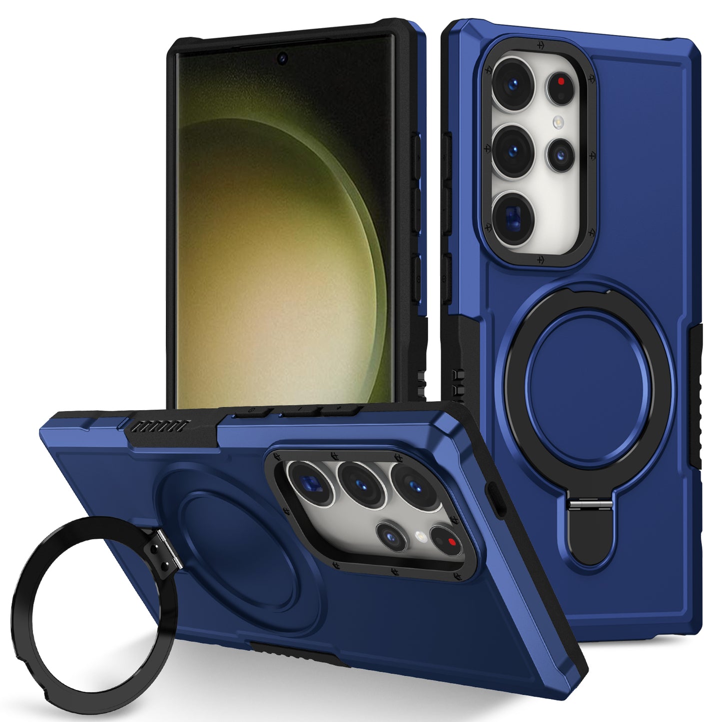For Samsung Galaxy S24 Ultra Case TPU+PC 2-in-1 Ring Kickstand Shockproof Cover - Sapphire