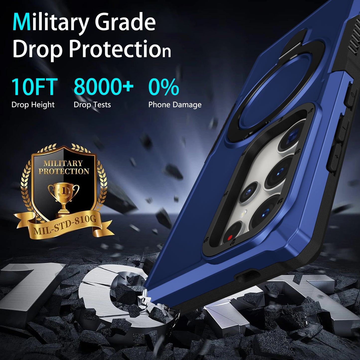 For Samsung Galaxy S24 Ultra Case TPU+PC 2-in-1 Ring Kickstand Shockproof Cover - Sapphire
