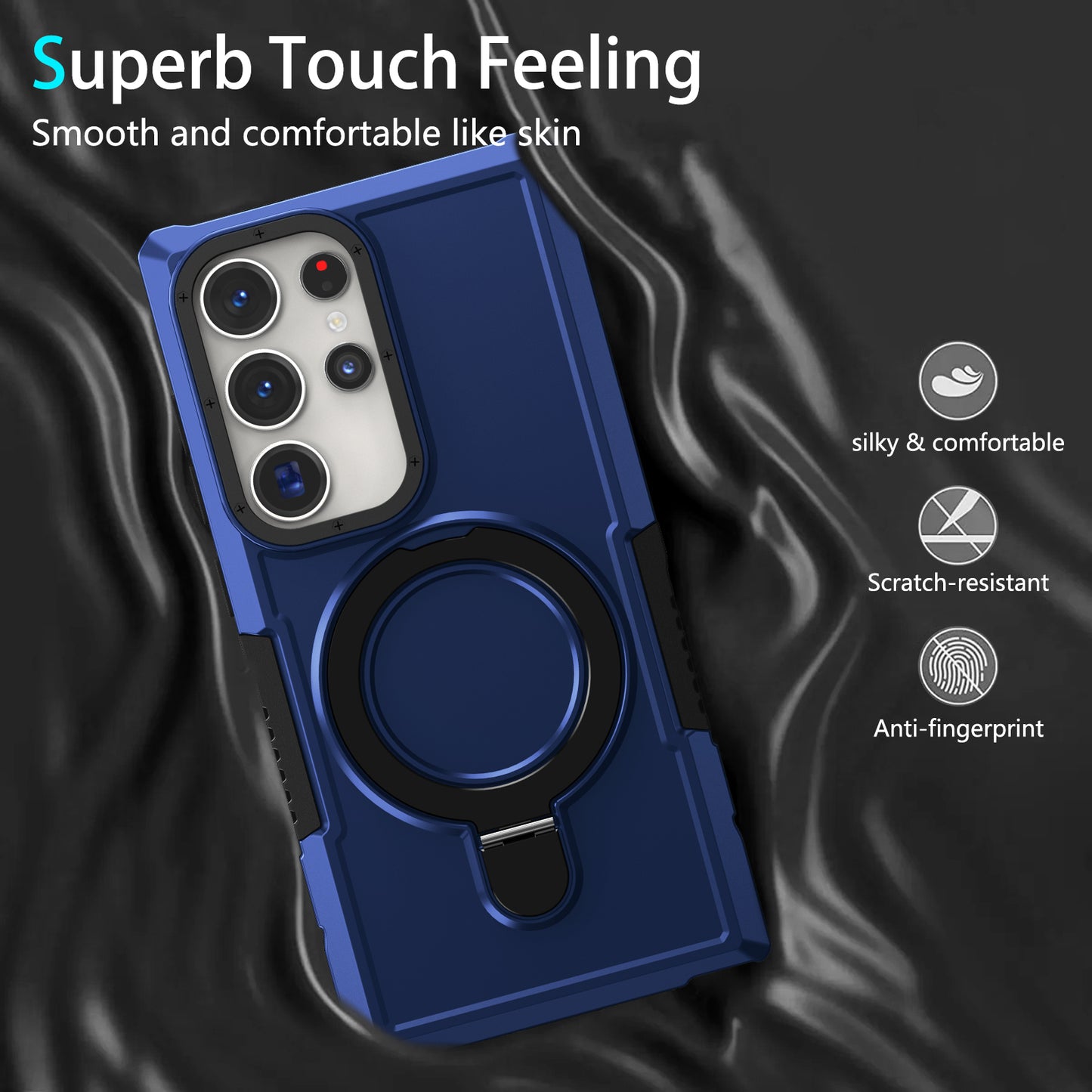 For Samsung Galaxy S24 Ultra Case TPU+PC 2-in-1 Ring Kickstand Shockproof Cover - Sapphire