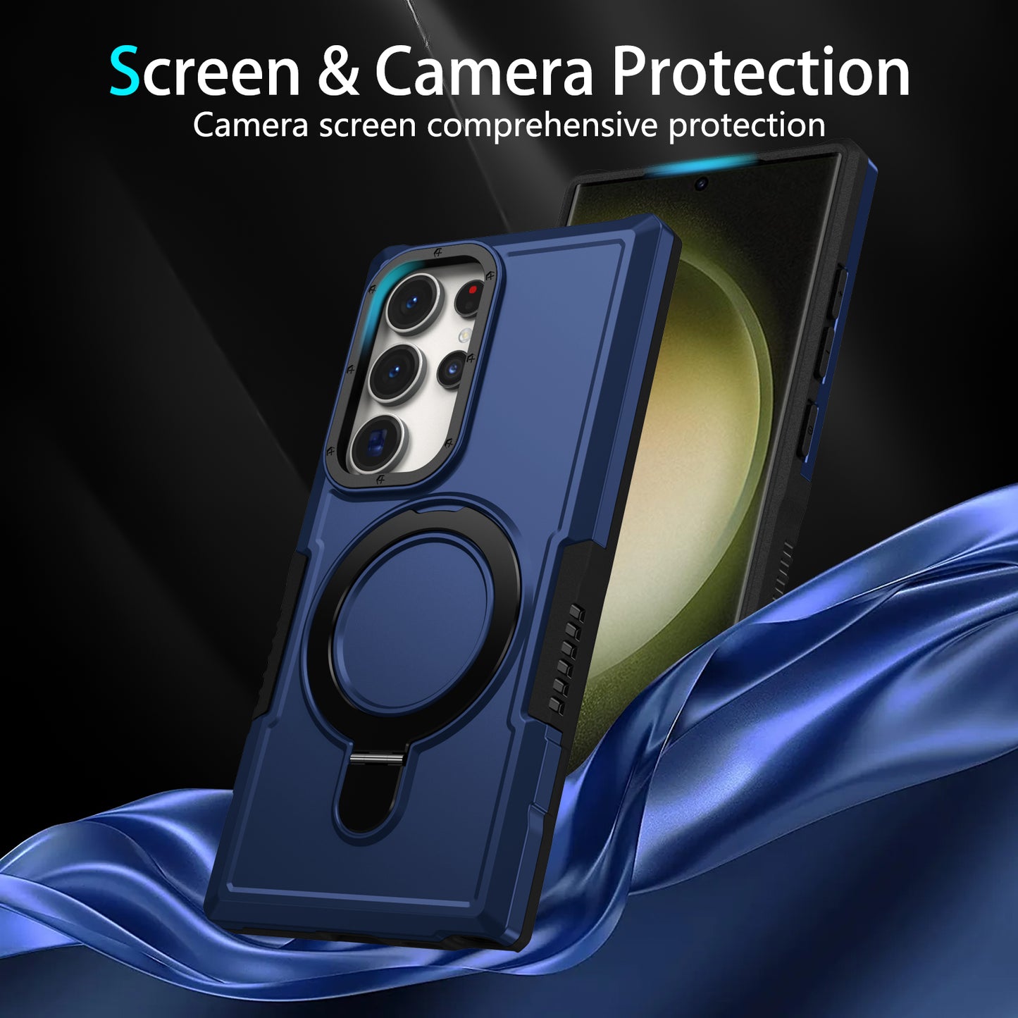 For Samsung Galaxy S24 Ultra Case TPU+PC 2-in-1 Ring Kickstand Shockproof Cover - Sapphire