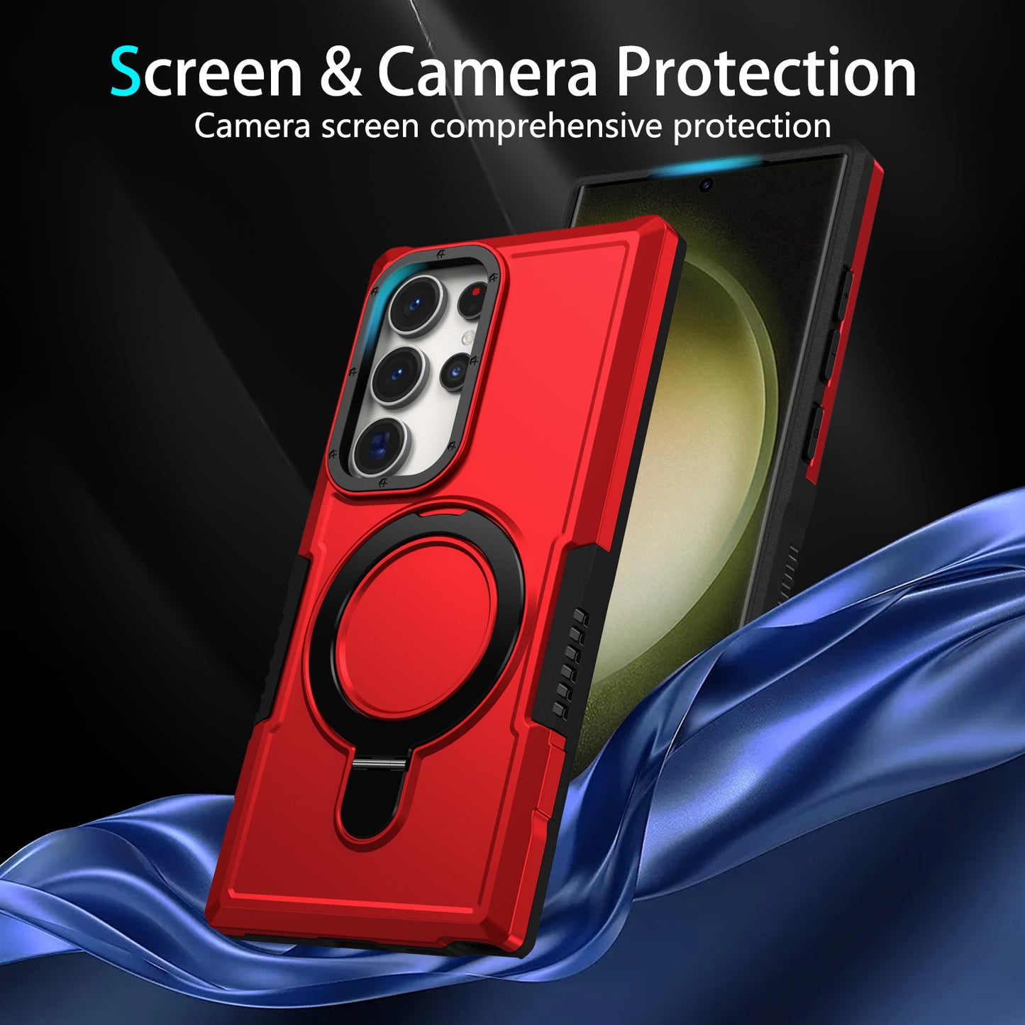 For Samsung Galaxy S24 Ultra Case TPU+PC 2-in-1 Ring Kickstand Shockproof Cover - Red
