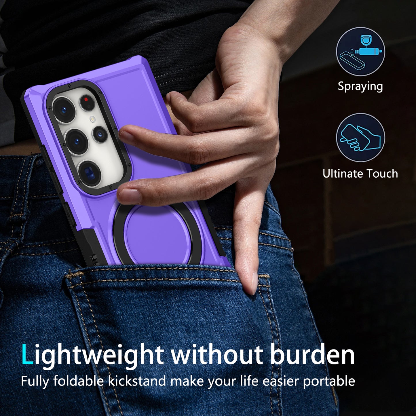 For Samsung Galaxy S24 Ultra Case TPU+PC 2-in-1 Ring Kickstand Shockproof Cover - Purple