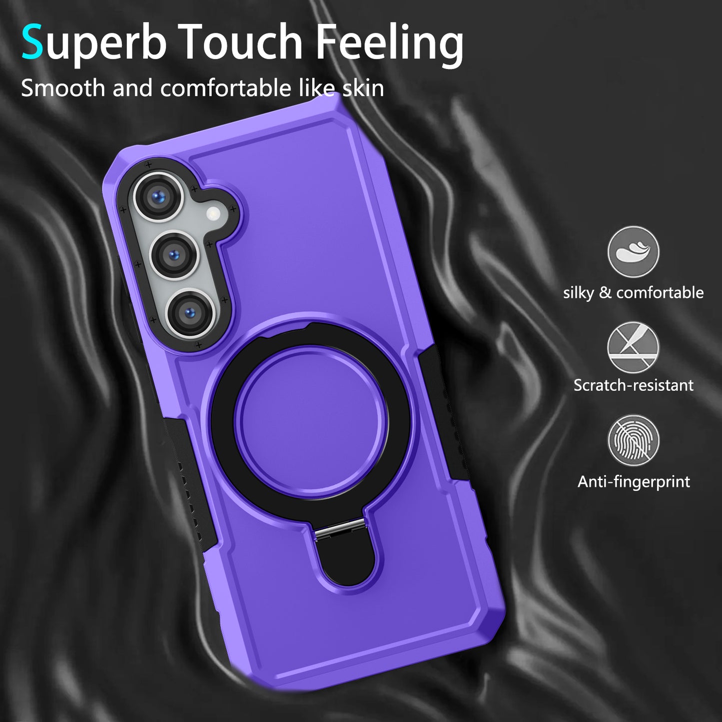 For Samsung Galaxy S24+ Case Hybrid TPU+PC Cover with Ring Holder Kickstand - Purple