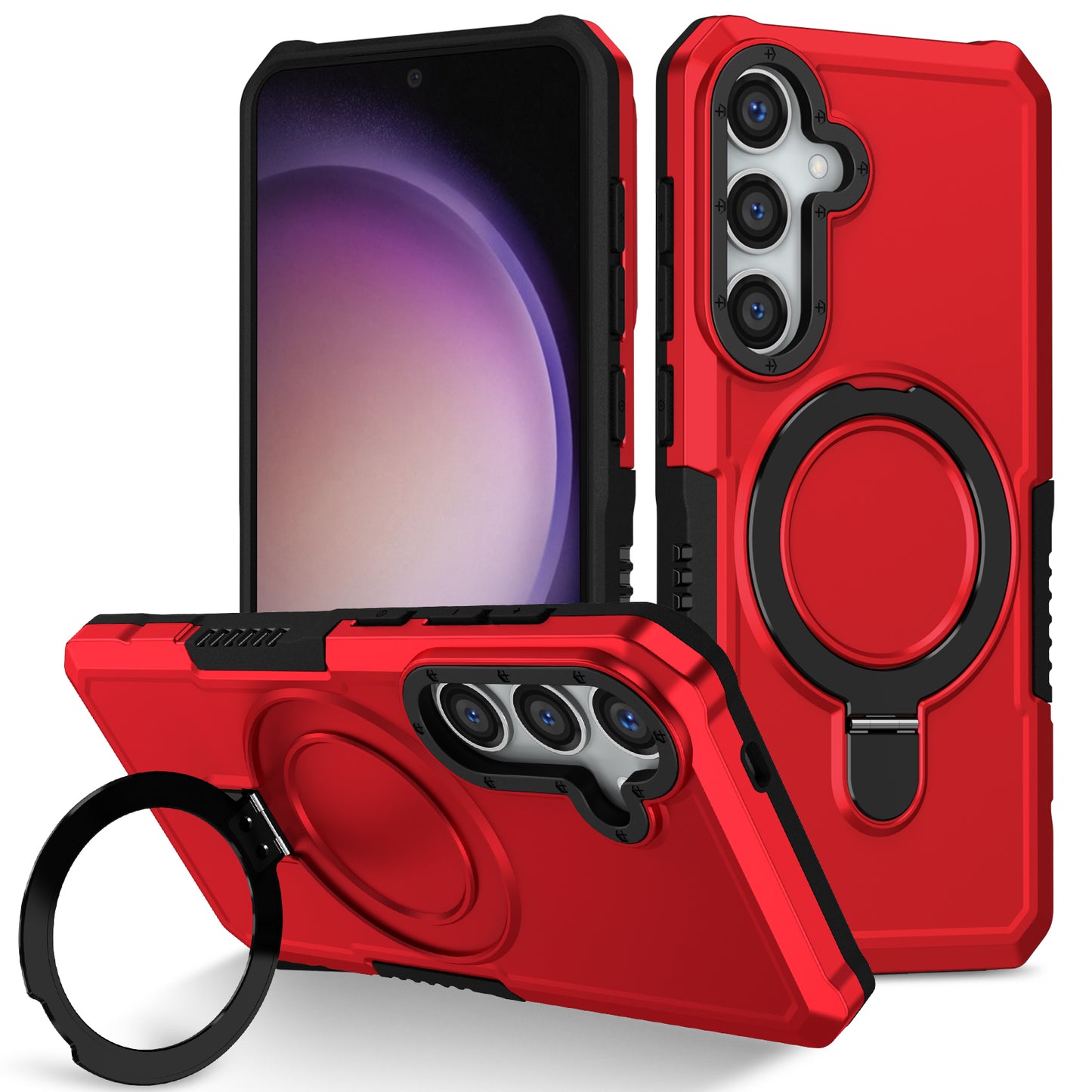 For Samsung Galaxy S24+ Case Hybrid TPU+PC Cover with Ring Holder Kickstand - Red