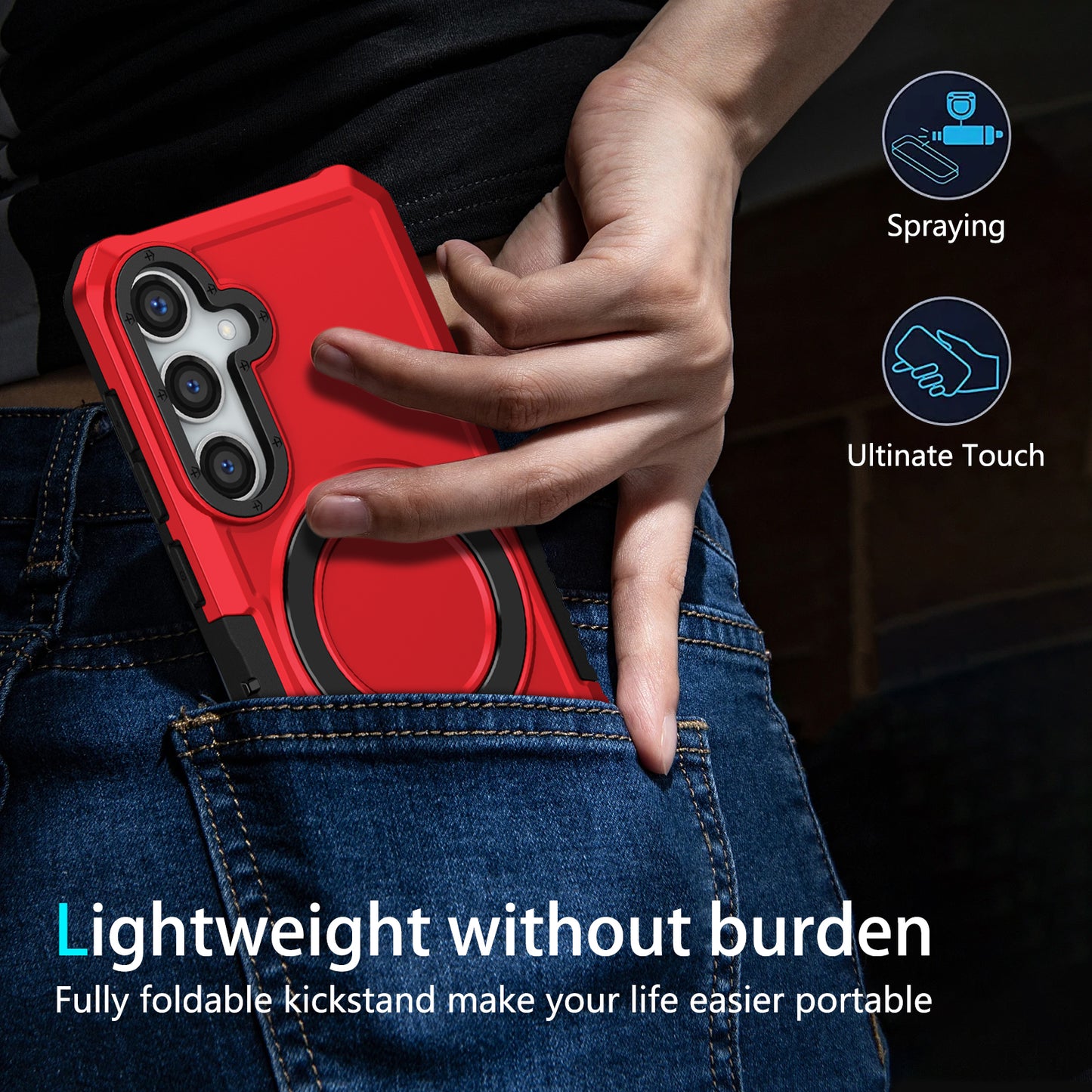 For Samsung Galaxy S24+ Case Hybrid TPU+PC Cover with Ring Holder Kickstand - Red