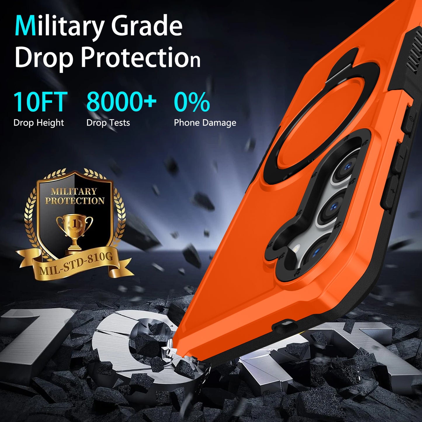 For Samsung Galaxy S24+ Case Hybrid TPU+PC Cover with Ring Holder Kickstand - Orange