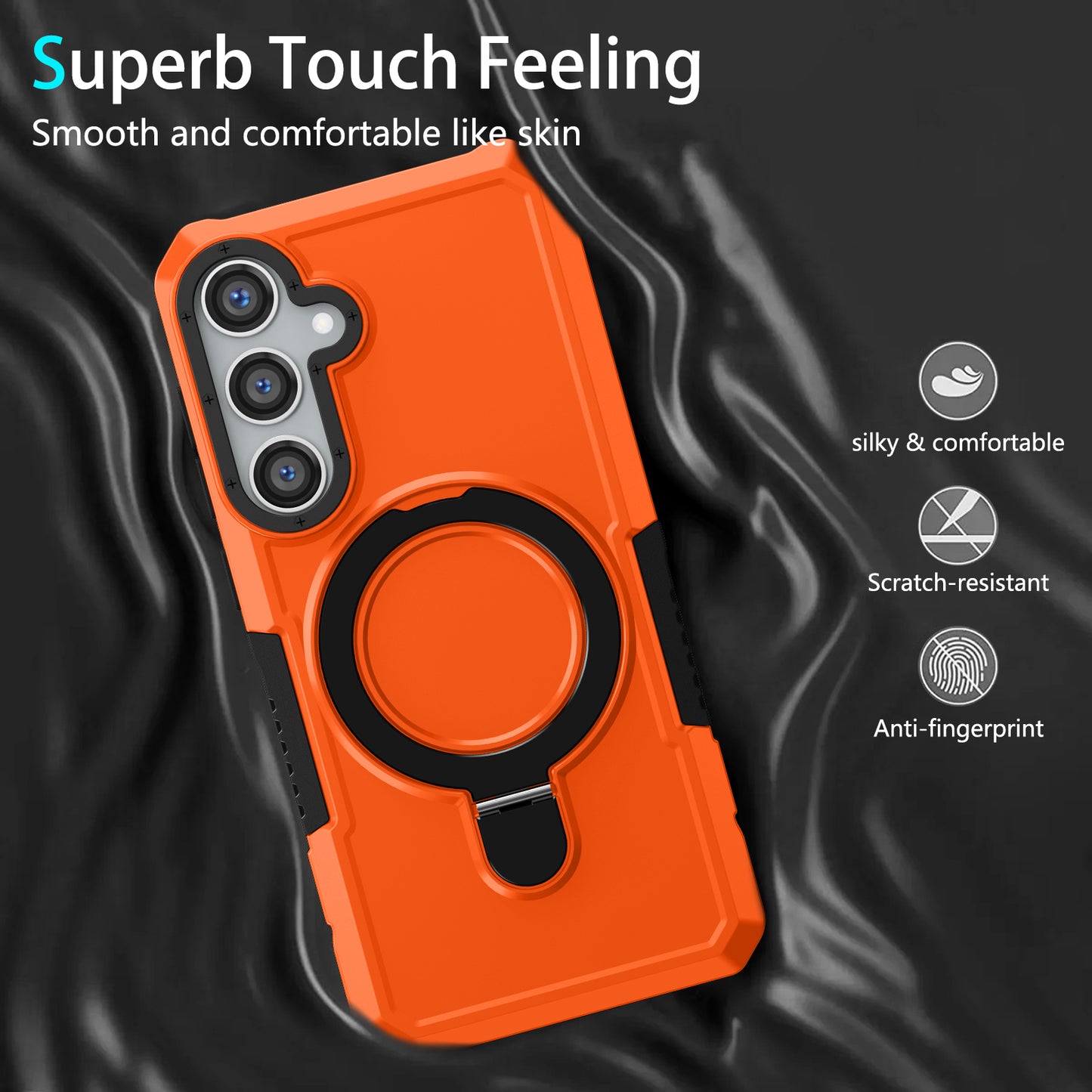 For Samsung Galaxy S24+ Case Hybrid TPU+PC Cover with Ring Holder Kickstand - Orange