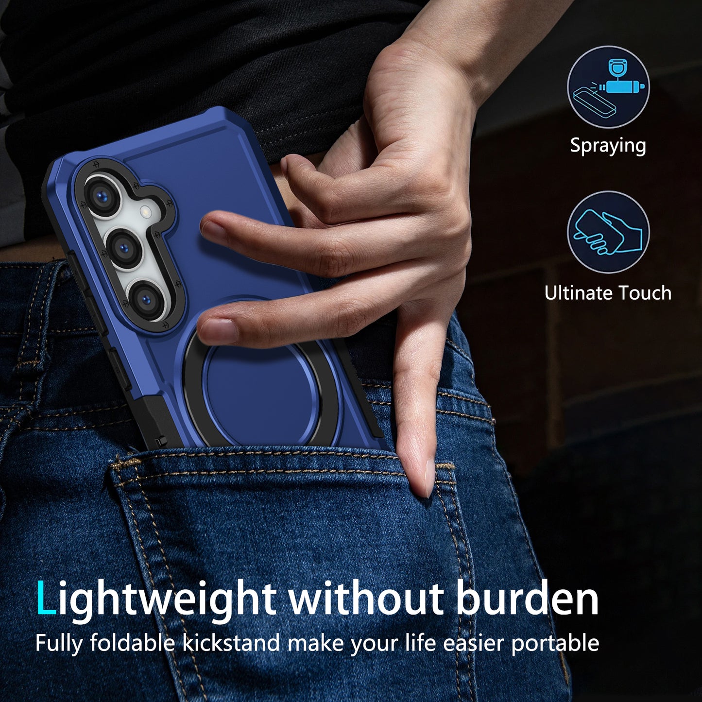 For Samsung Galaxy S24+ Case Hybrid TPU+PC Cover with Ring Holder Kickstand - Sapphire