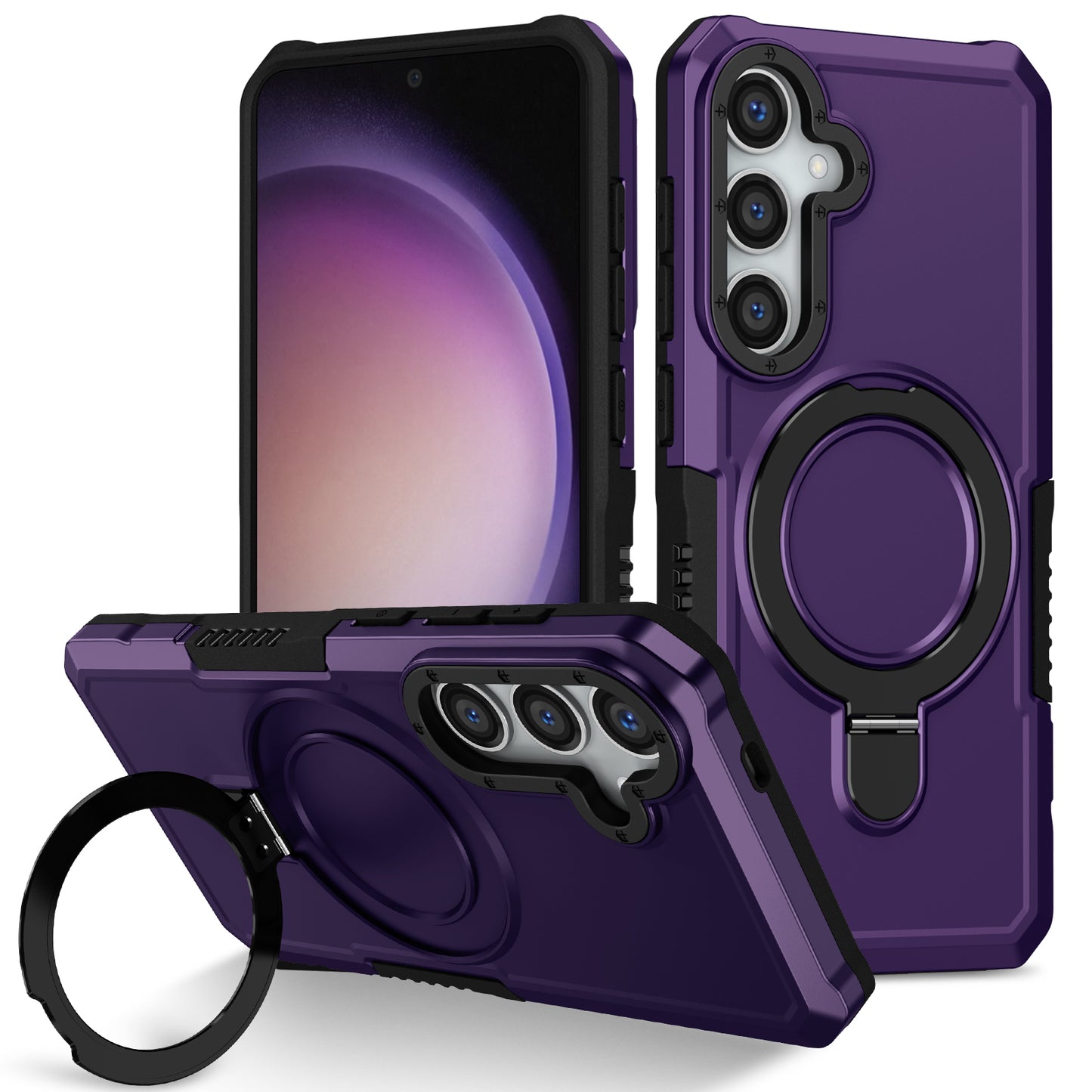 For Samsung Galaxy S24+ Case Hybrid TPU+PC Cover with Ring Holder Kickstand - Dark Purple