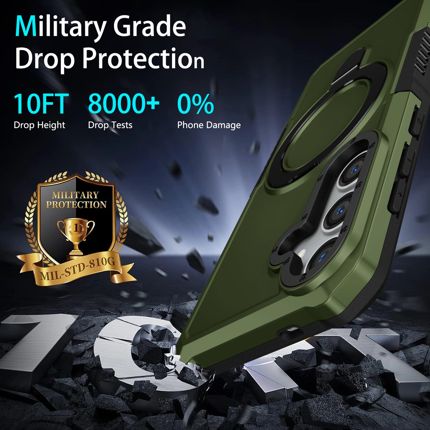 For Samsung Galaxy S24 Phone Cover TPU+PC Dual-Layer Ring Kickstand Anti-Drop Case - Blackish Green