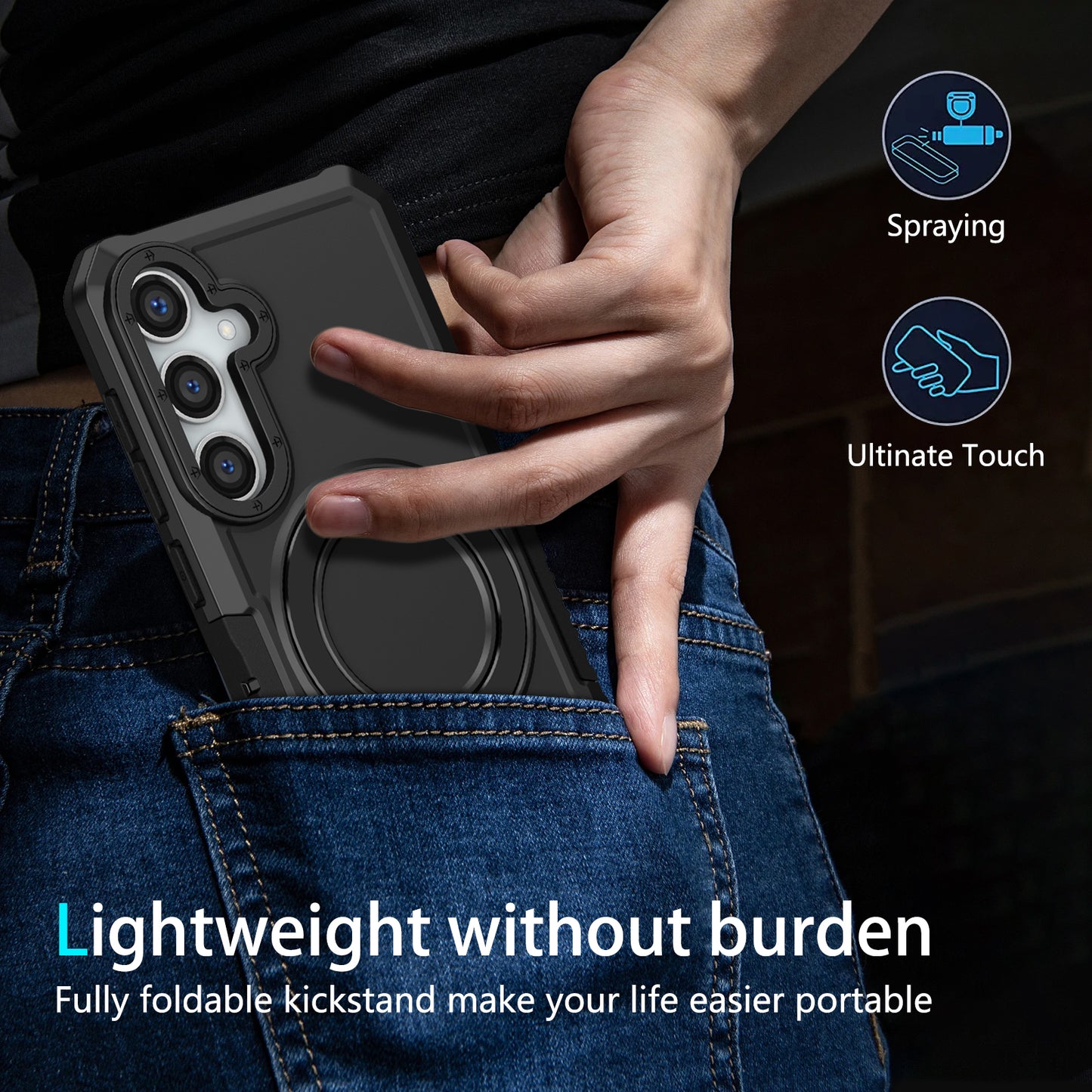 For Samsung Galaxy S24 Phone Cover TPU+PC Dual-Layer Ring Kickstand Anti-Drop Case - Black