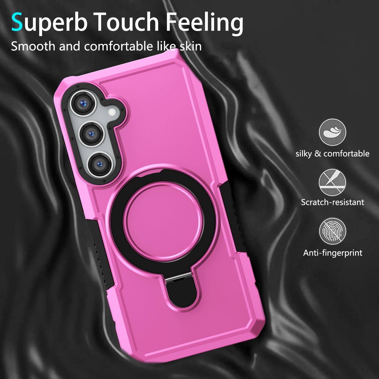 For Samsung Galaxy S24 Phone Cover TPU+PC Dual-Layer Ring Kickstand Anti-Drop Case - Pink