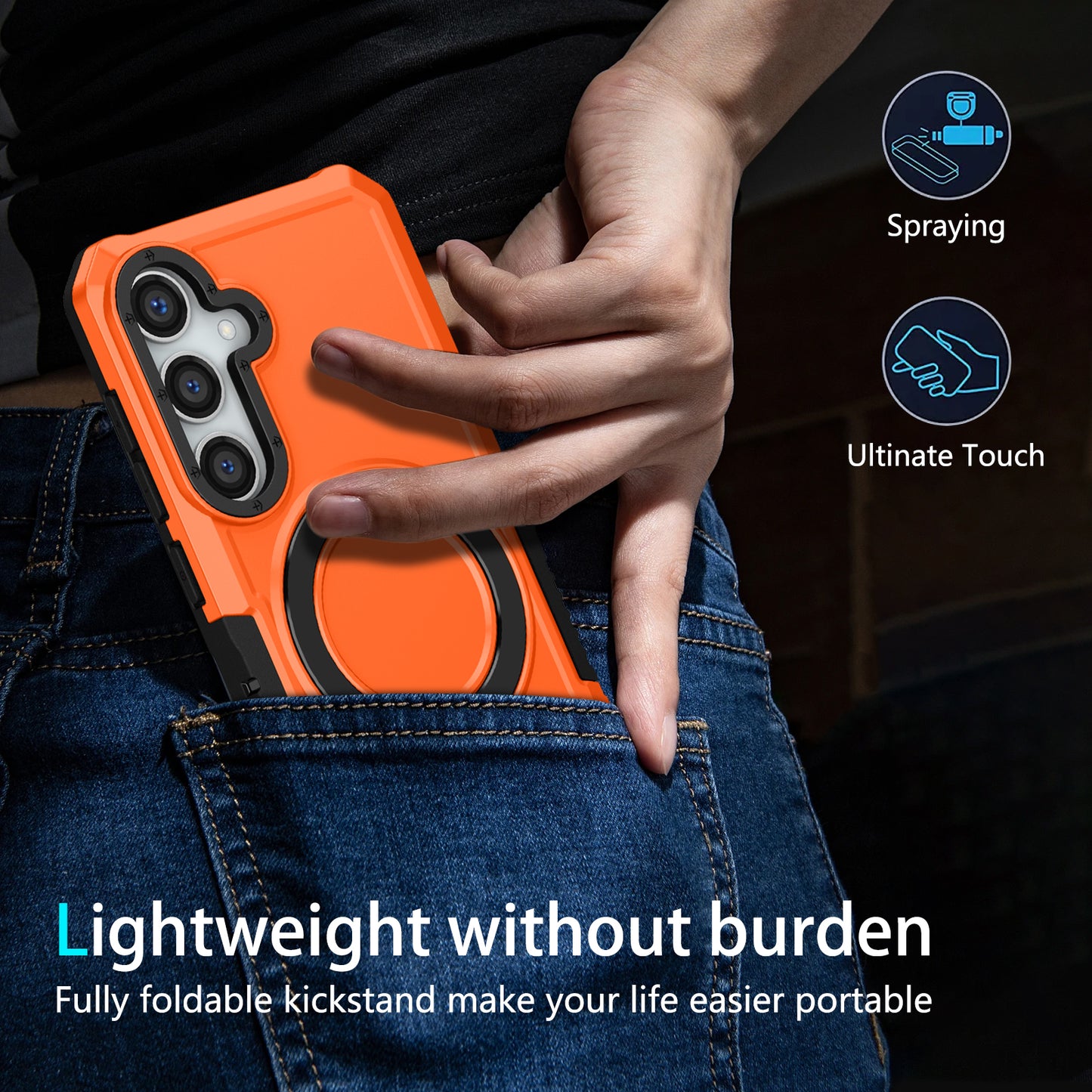 For Samsung Galaxy S24 Phone Cover TPU+PC Dual-Layer Ring Kickstand Anti-Drop Case - Orange