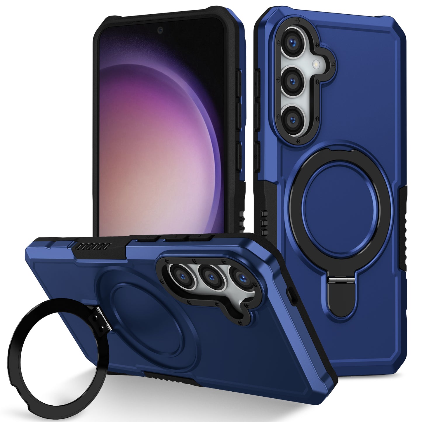 For Samsung Galaxy S24 Phone Cover TPU+PC Dual-Layer Ring Kickstand Anti-Drop Case - Sapphire