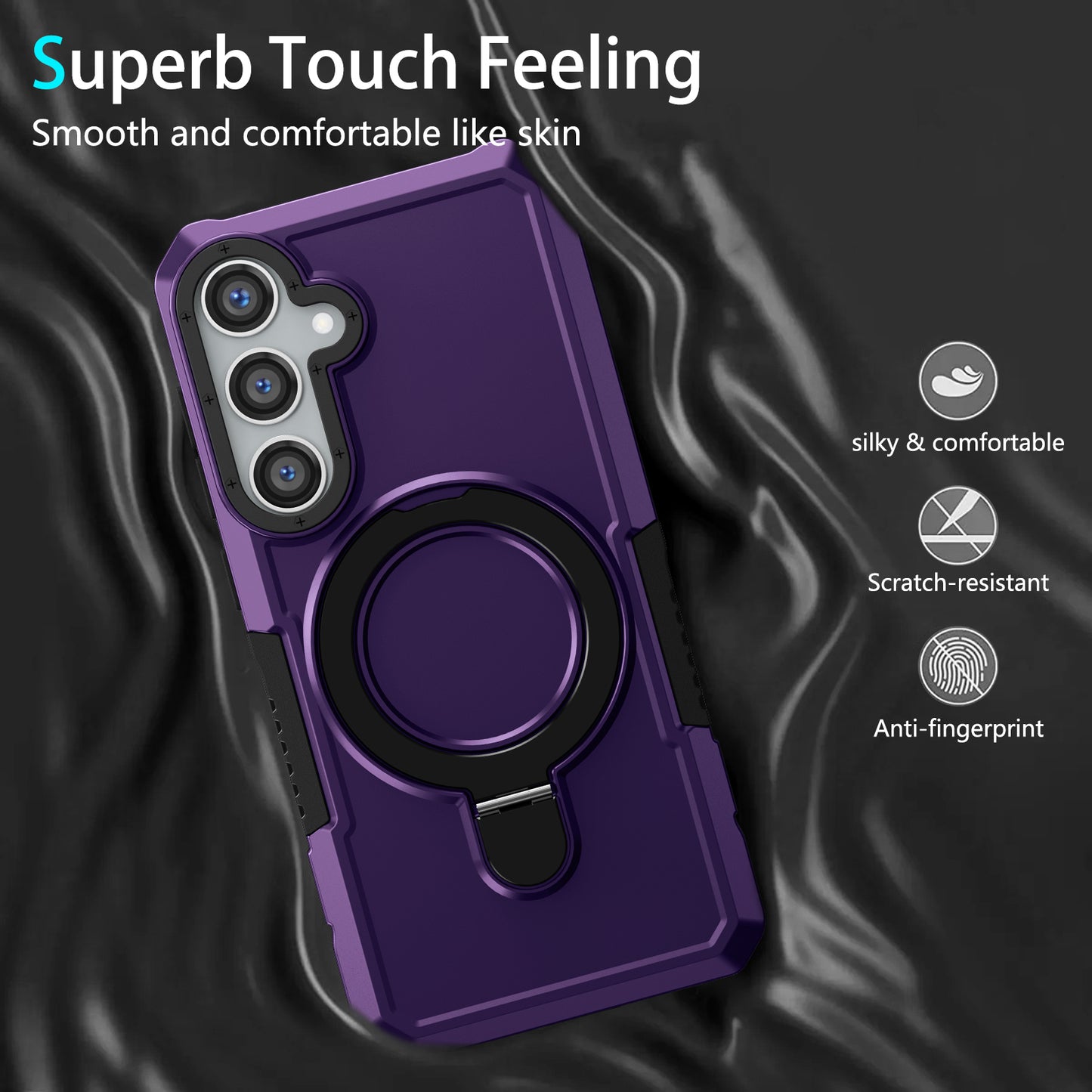 For Samsung Galaxy S24 Phone Cover TPU+PC Dual-Layer Ring Kickstand Anti-Drop Case - Dark Purple