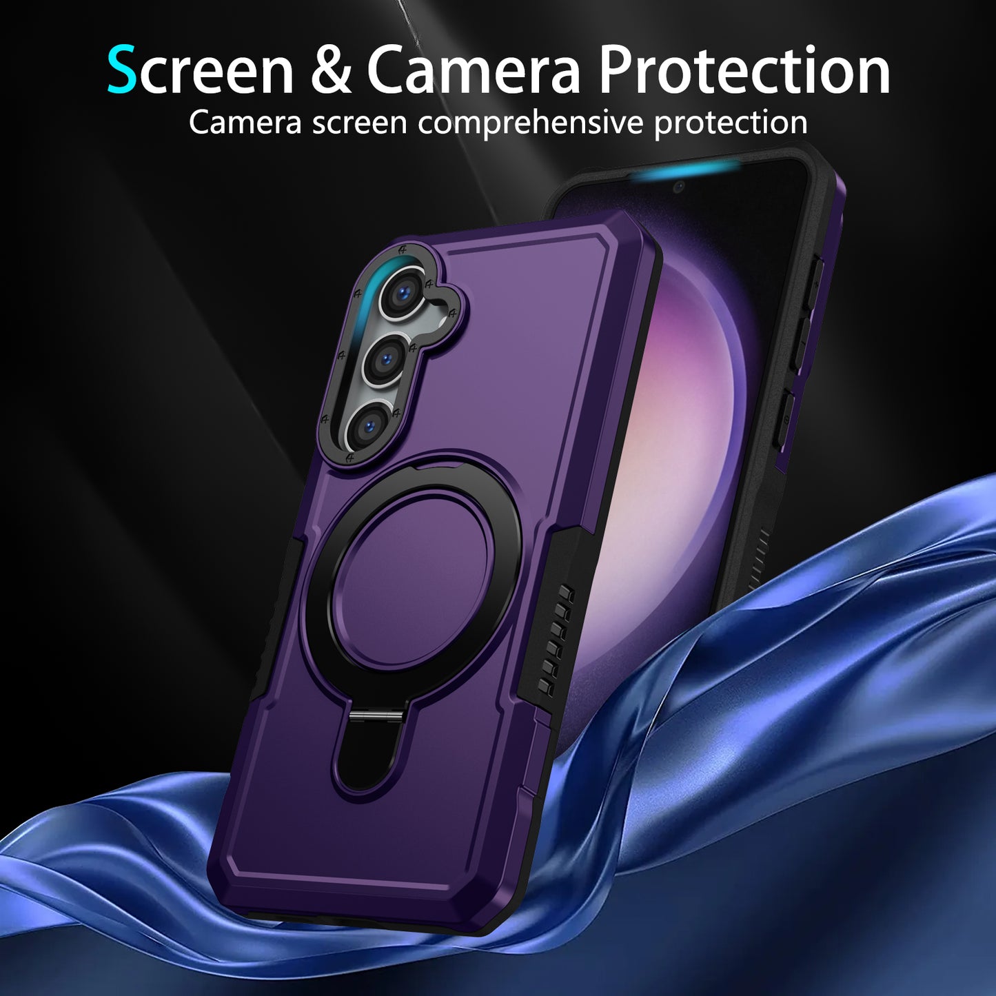 For Samsung Galaxy S24 Phone Cover TPU+PC Dual-Layer Ring Kickstand Anti-Drop Case - Dark Purple