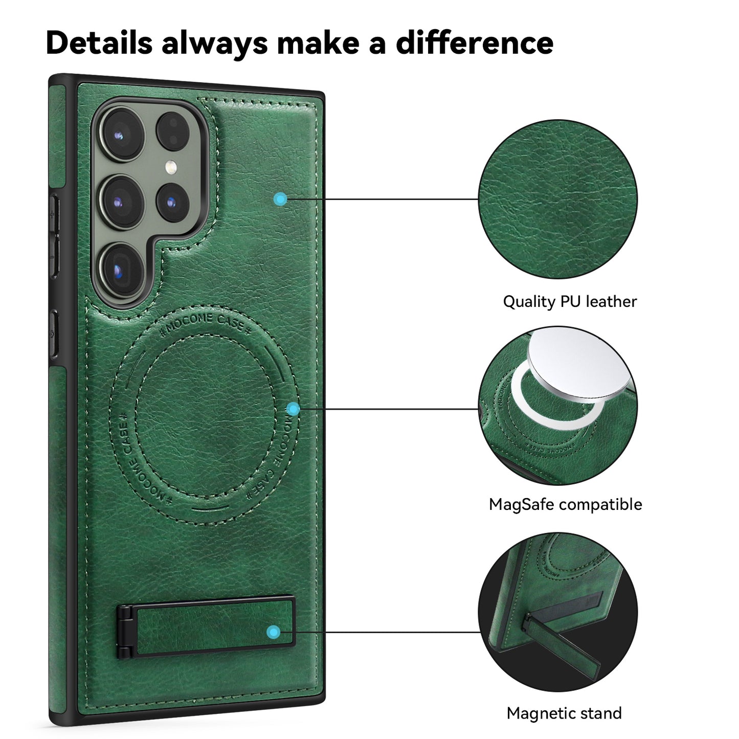 For Samsung Galaxy S24 Ultra Magnetic Case Kickstand Series Protective Cover - Blackish Green