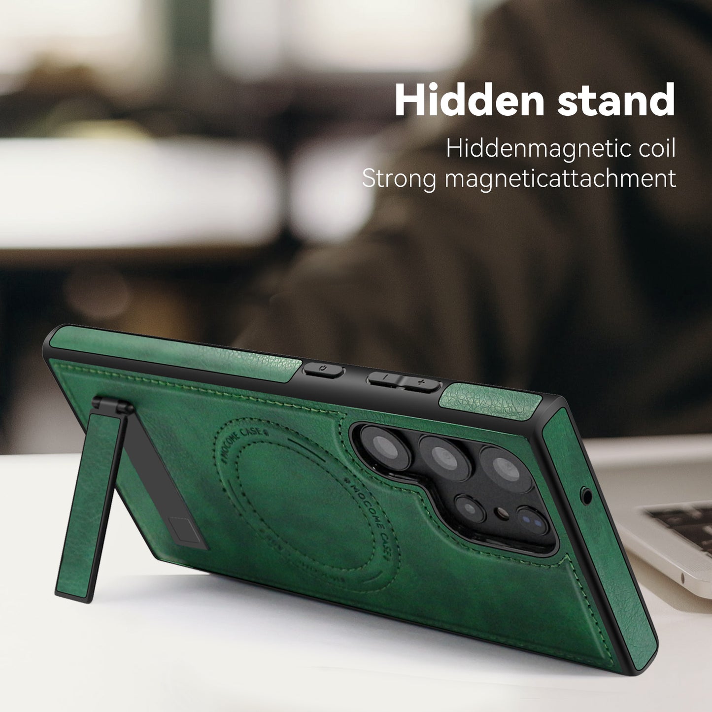 For Samsung Galaxy S24 Ultra Magnetic Case Kickstand Series Protective Cover - Blackish Green