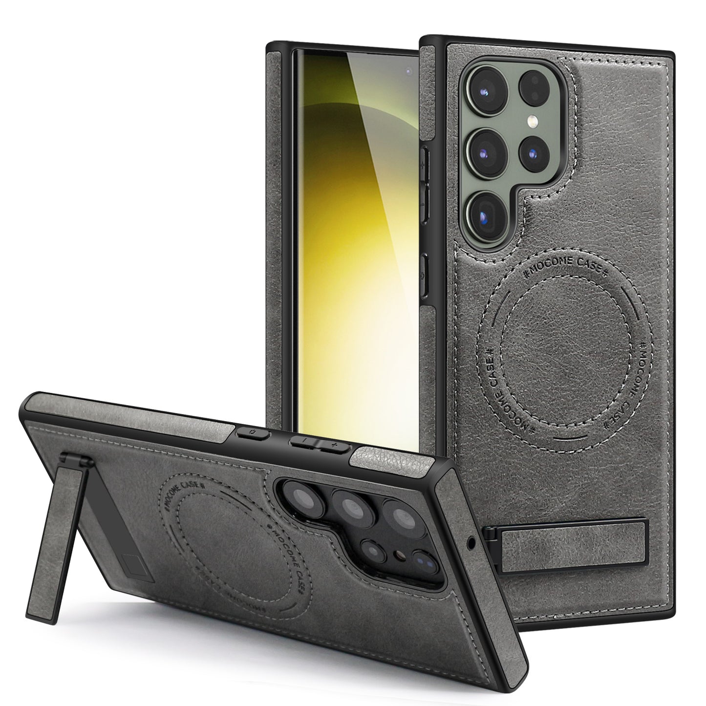For Samsung Galaxy S24 Ultra Magnetic Case Kickstand Series Protective Cover - Grey