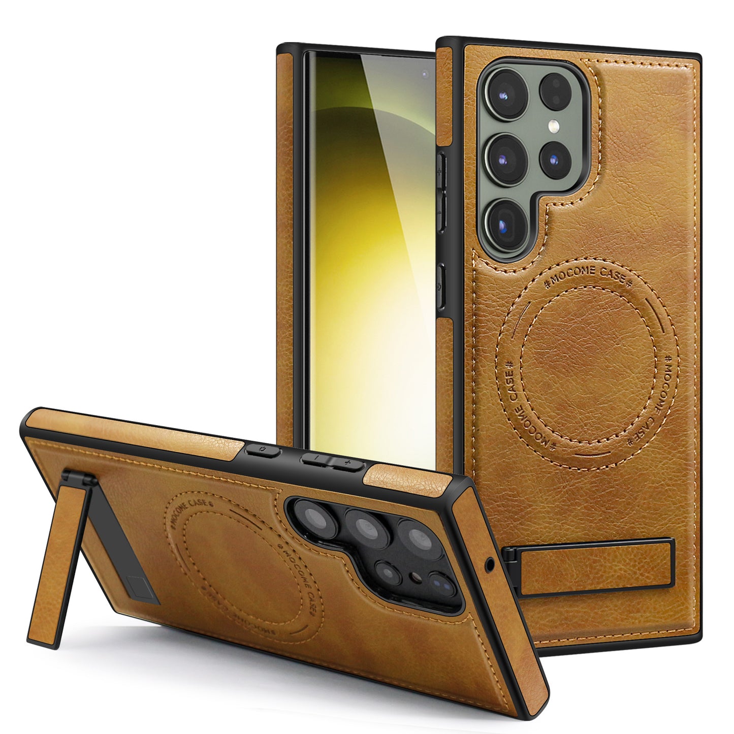 For Samsung Galaxy S24 Ultra Magnetic Case Kickstand Series Protective Cover - Brown