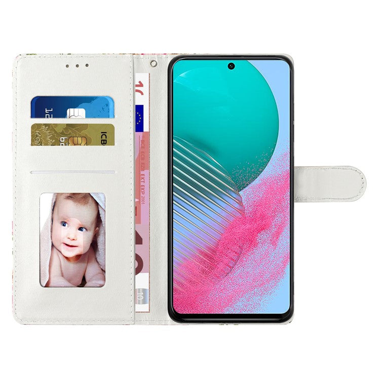 For Samsung Galaxy A55 5G Cell Phone Case PU Leather Pattern Print Wallet Cover - Peacock Flower