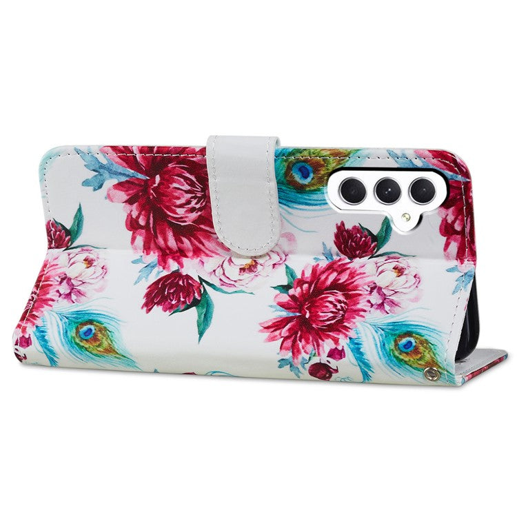For Samsung Galaxy A55 5G Cell Phone Case PU Leather Pattern Print Wallet Cover - Peacock Flower