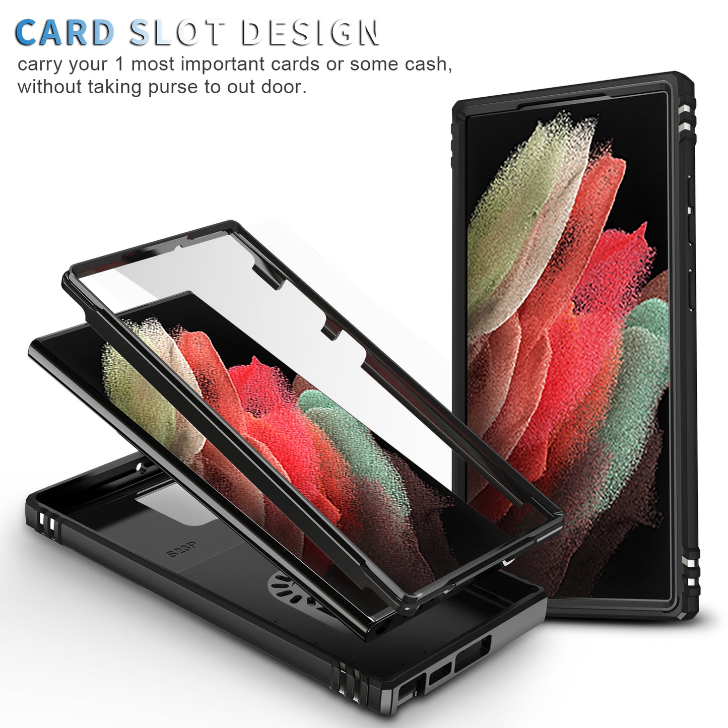 For Samsung Galaxy S24 Ultra Phone Case Built-in Slide Camera Lens Cover + Ring Holder Kickstand - Black