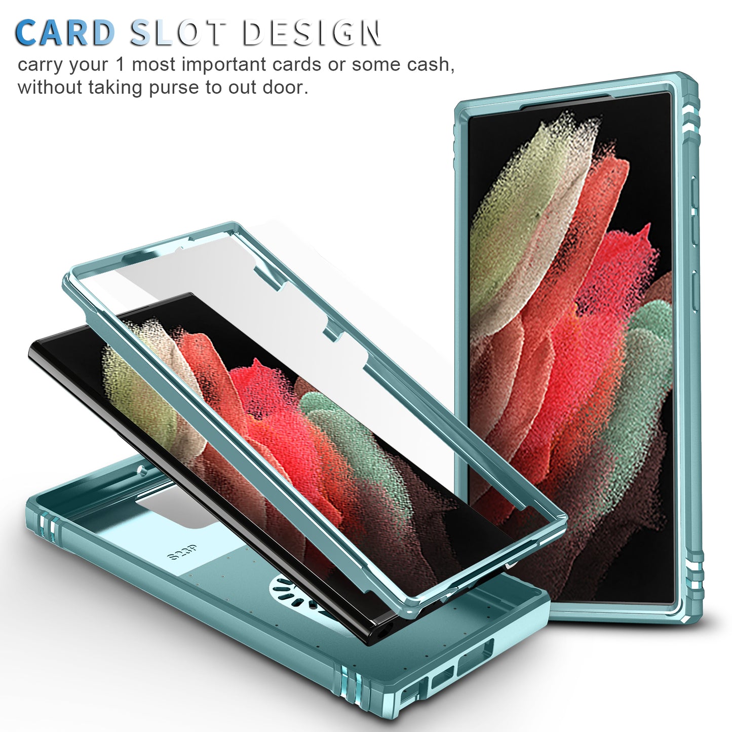 For Samsung Galaxy S24 Ultra Phone Case Built-in Slide Camera Lens Cover + Ring Holder Kickstand - Grey Green