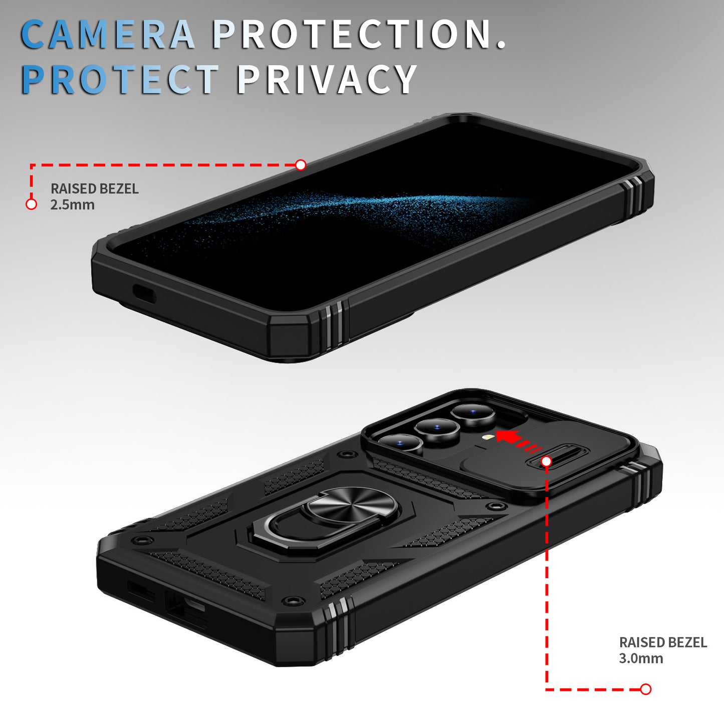 For Samsung Galaxy S24 Anti-Drop Protection Case with Camera Sliding Cover - Black