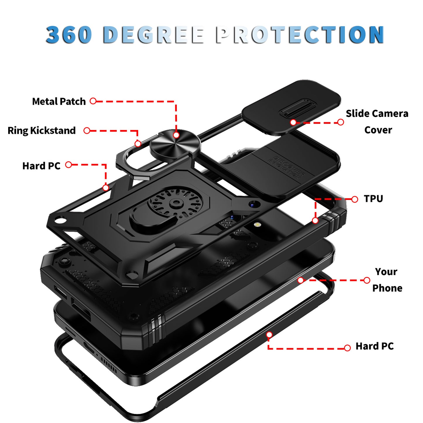 For Samsung Galaxy S24 Anti-Drop Protection Case with Camera Sliding Cover - Black