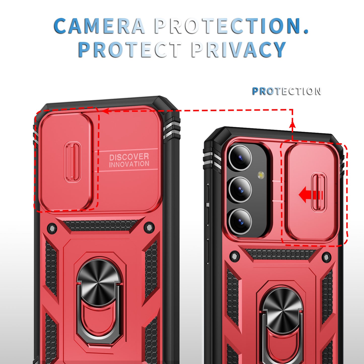 For Samsung Galaxy S24 Anti-Drop Protection Case with Camera Sliding Cover - Red+Black