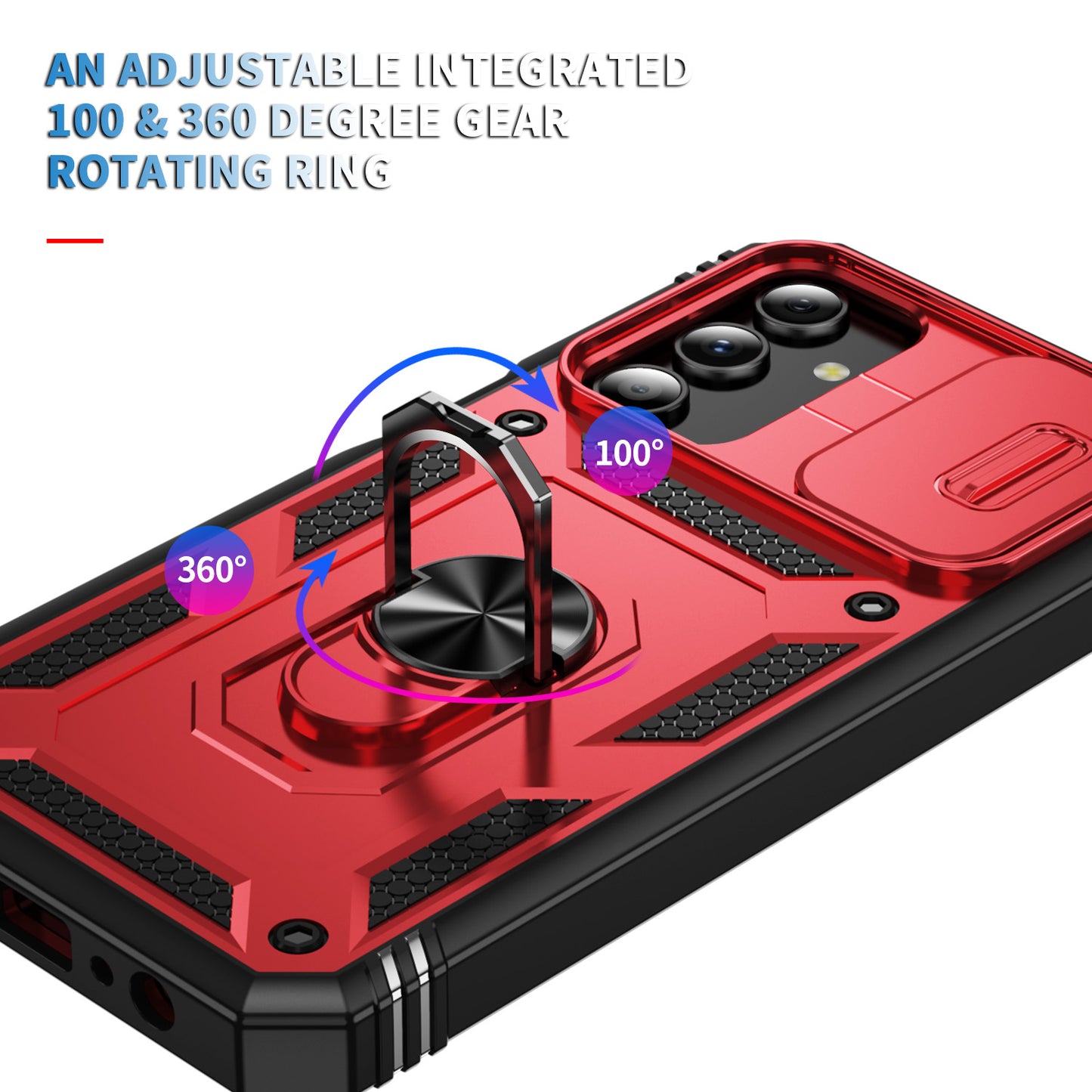 For Samsung Galaxy S24 Anti-Drop Protection Case with Camera Sliding Cover - Red+Black