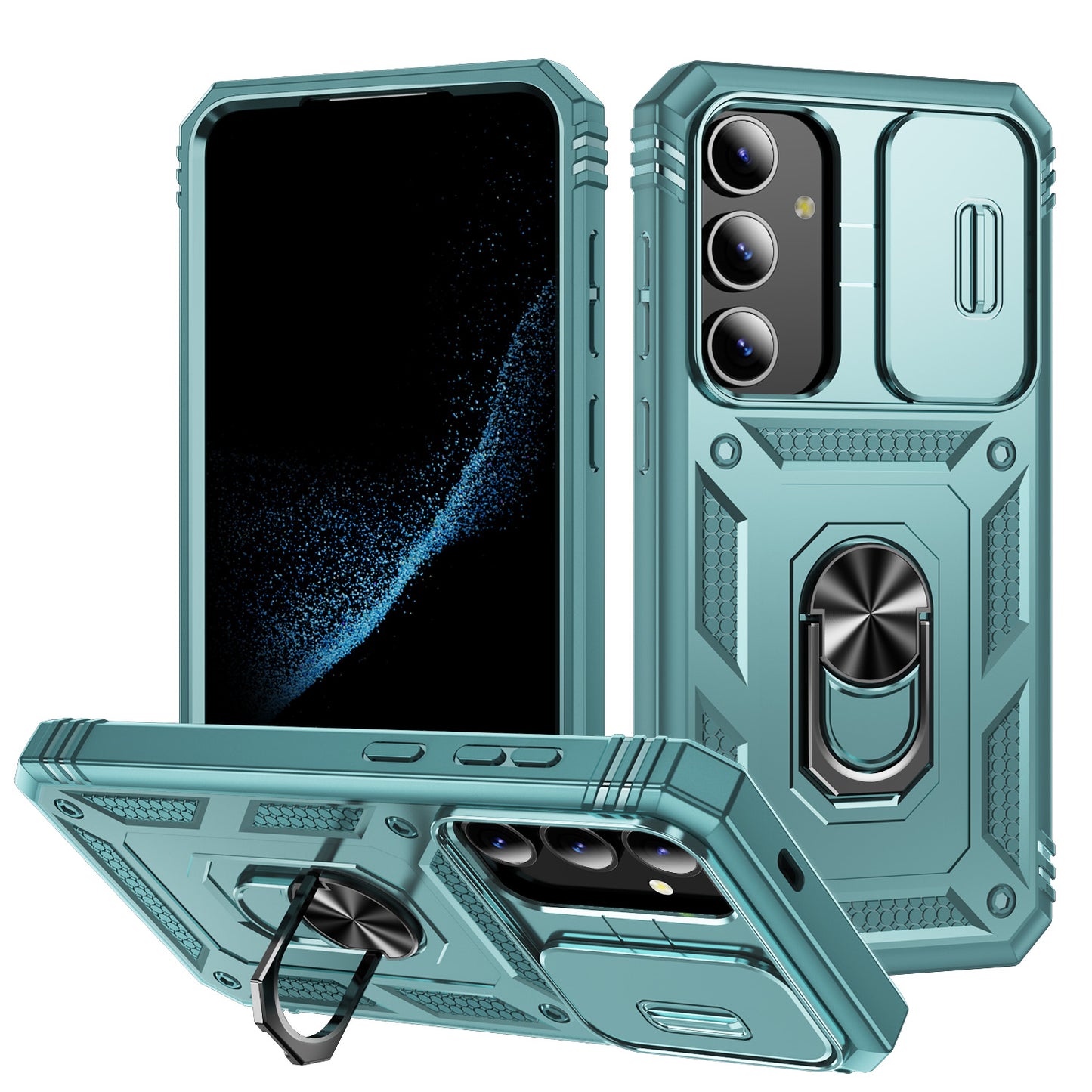 For Samsung Galaxy S24 Anti-Drop Protection Case with Camera Sliding Cover - Grey Green