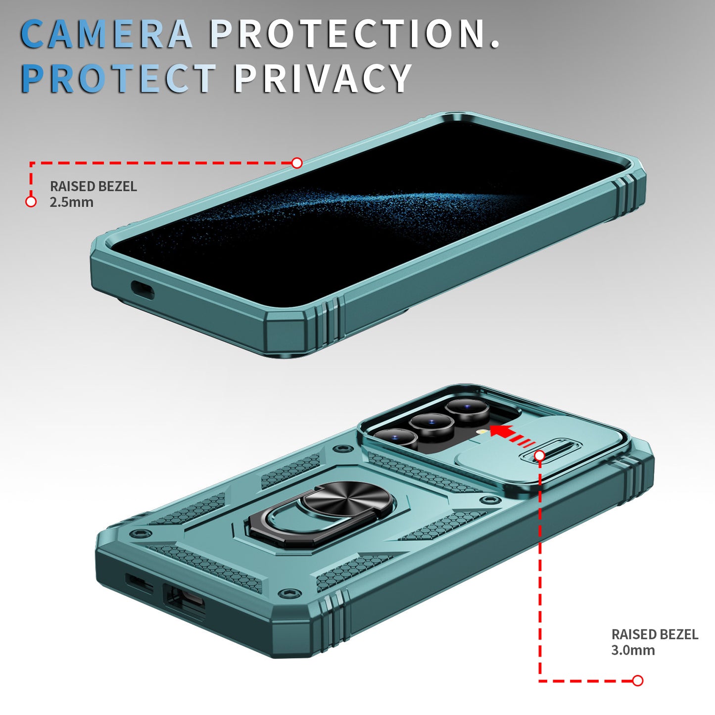 For Samsung Galaxy S24 Anti-Drop Protection Case with Camera Sliding Cover - Grey Green
