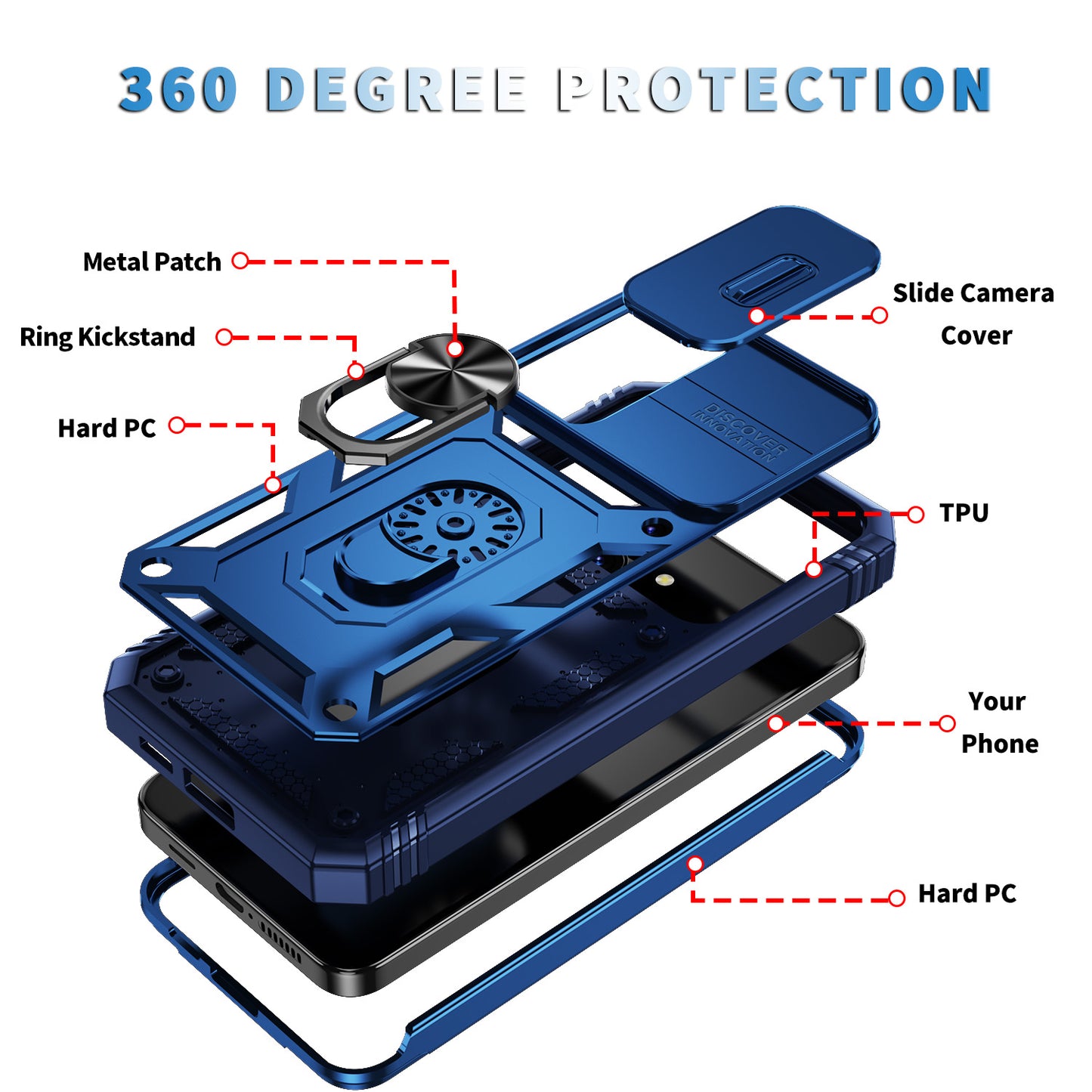 Slide Window Design for Samsung Galaxy S24+ Phone Case TPU+PC Protective Cover - Sapphire
