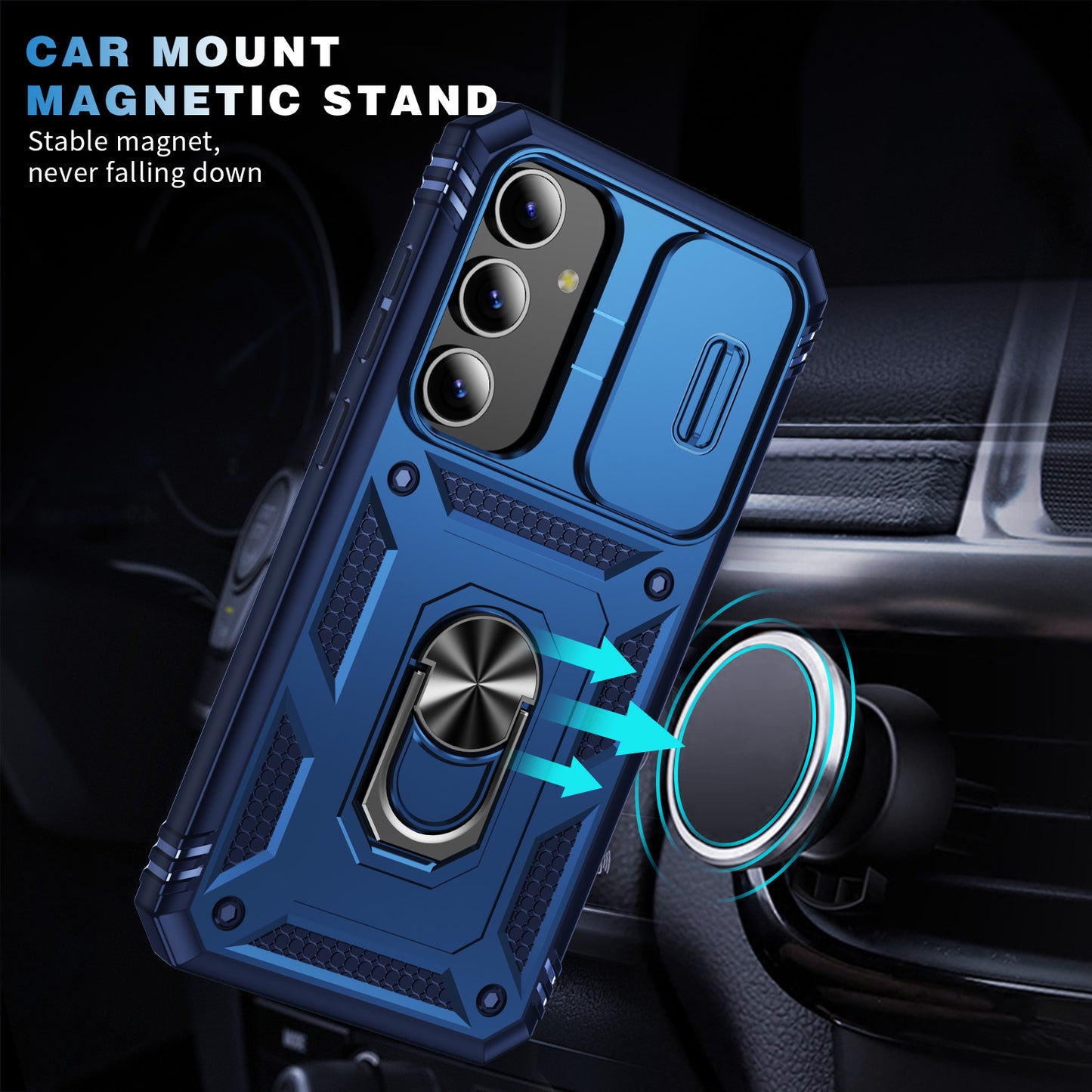 Slide Window Design for Samsung Galaxy S24+ Phone Case TPU+PC Protective Cover - Sapphire