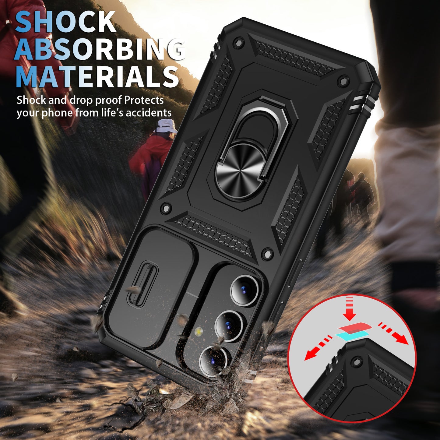 Slide Window Design for Samsung Galaxy S24+ Phone Case TPU+PC Protective Cover - BlackBlack