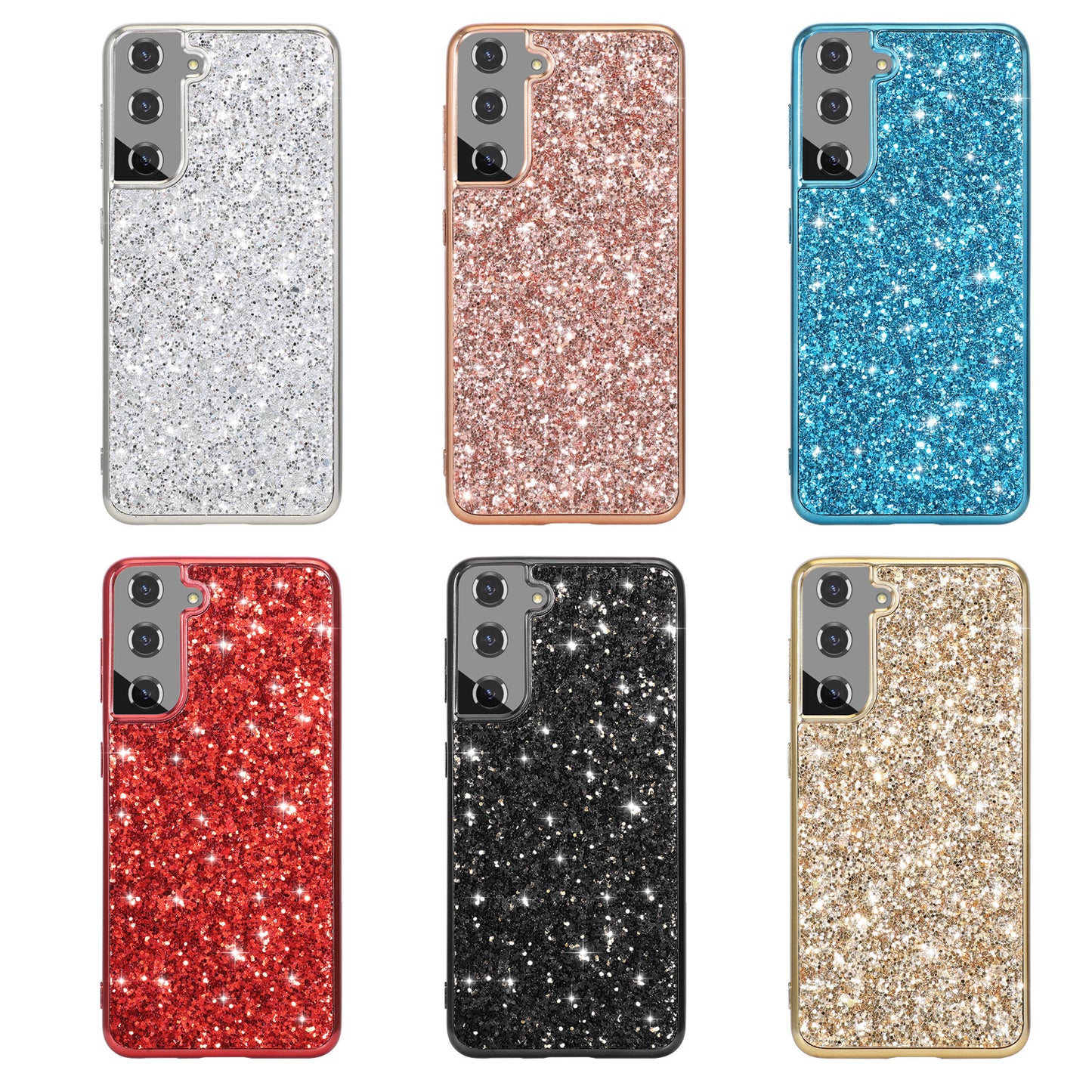 For Samsung Galaxy S24+ Case Glittering Sequins TPU Frame + PC Back Phone Cover - Rose Gold
