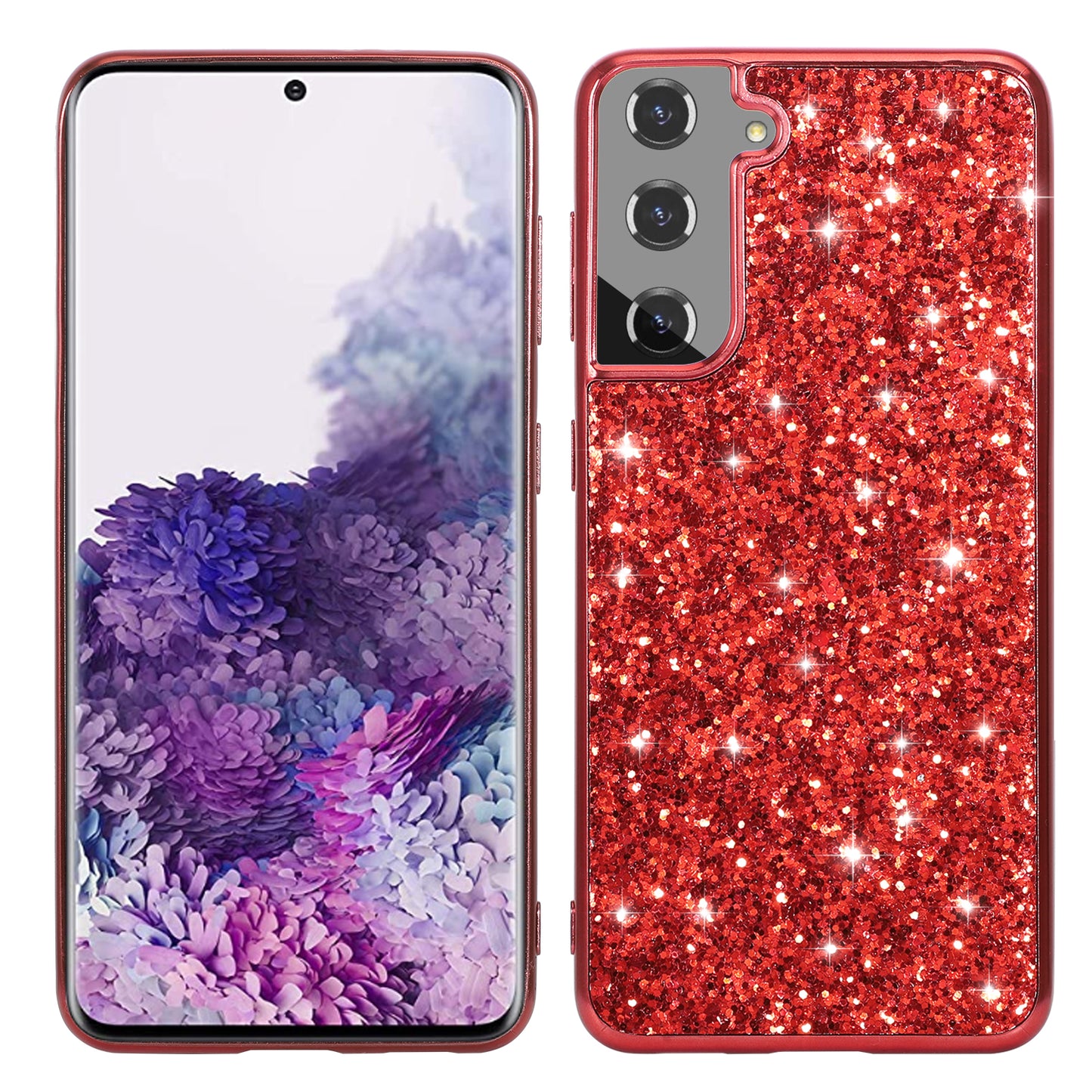 For Samsung Galaxy S24+ Case Glittering Sequins TPU Frame + PC Back Phone Cover - Red