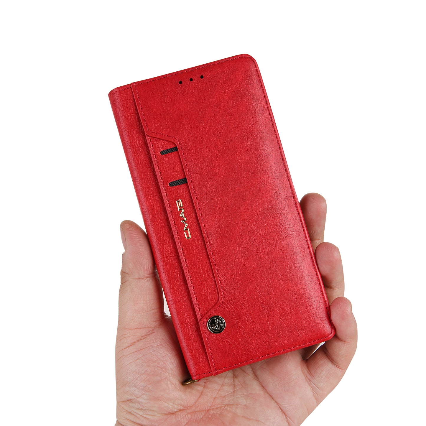 CMAI2 For Samsung Galaxy S24+ Cell Phone Case PU Leather Foldable Stand Cover with Photo Slots - Red