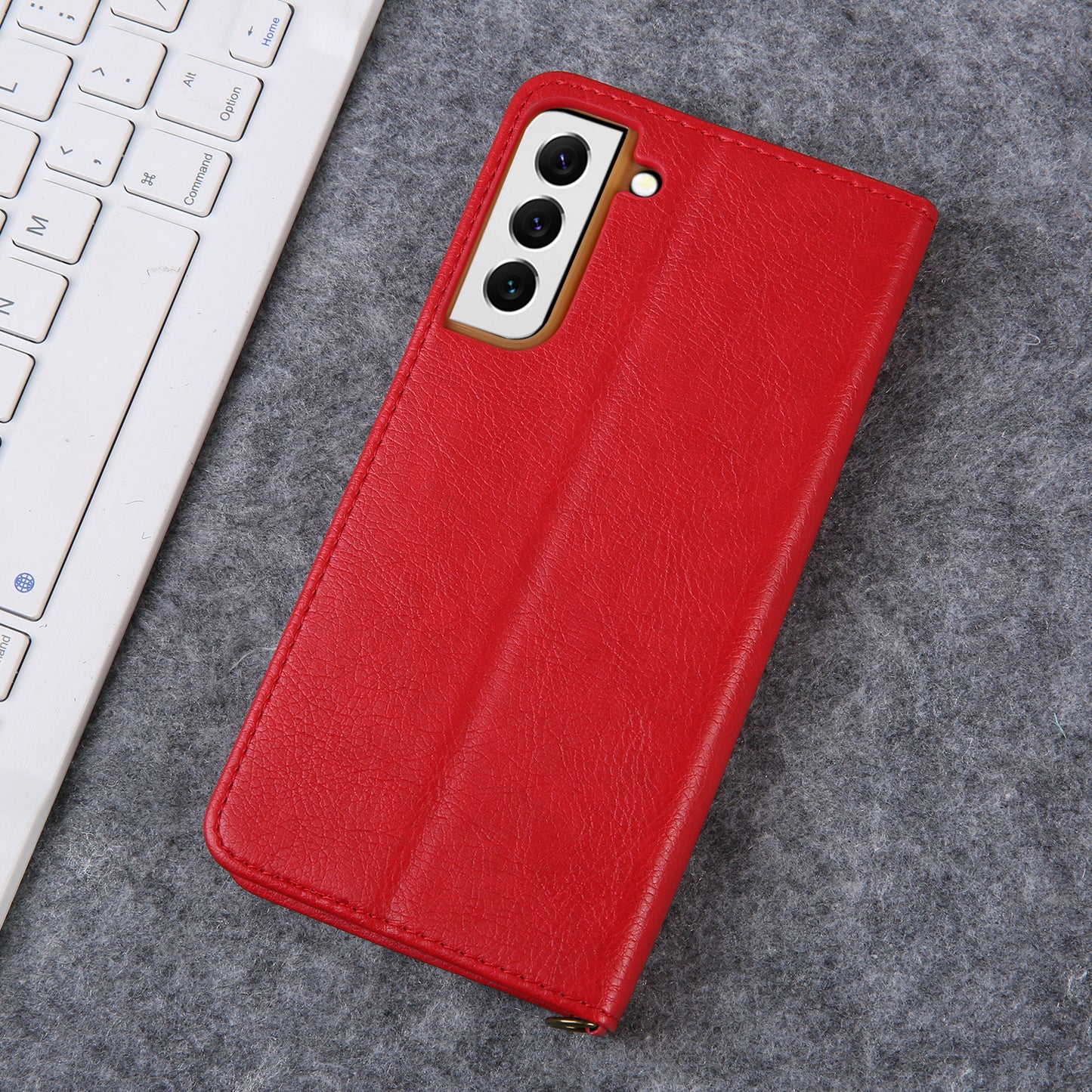 CMAI2 For Samsung Galaxy S24+ Cell Phone Case PU Leather Foldable Stand Cover with Photo Slots - Red