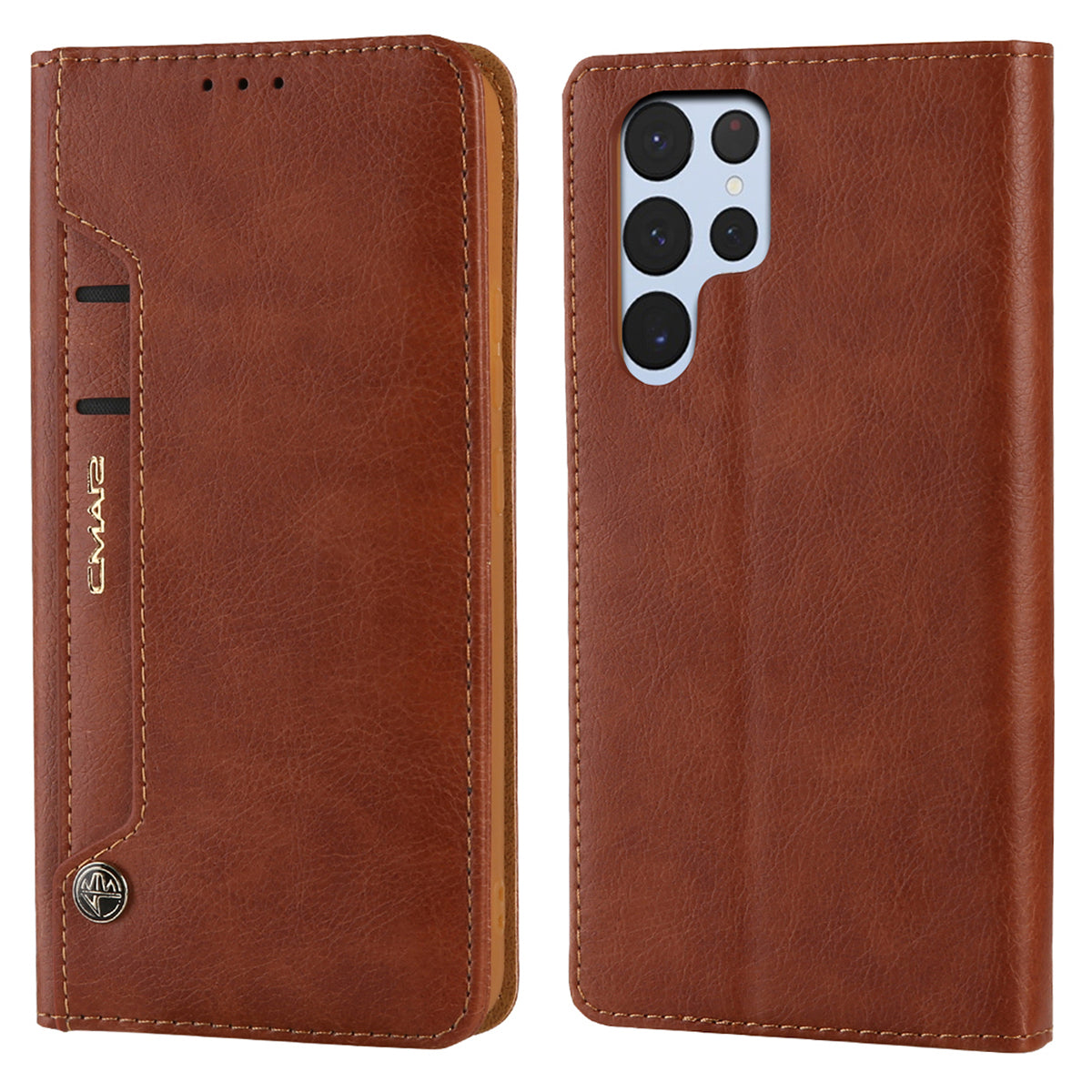 CMAI2 For Samsung Galaxy S24 Ultra Case Anti-drop Leather Stand Wallet Mobile Phone Cover - Brown