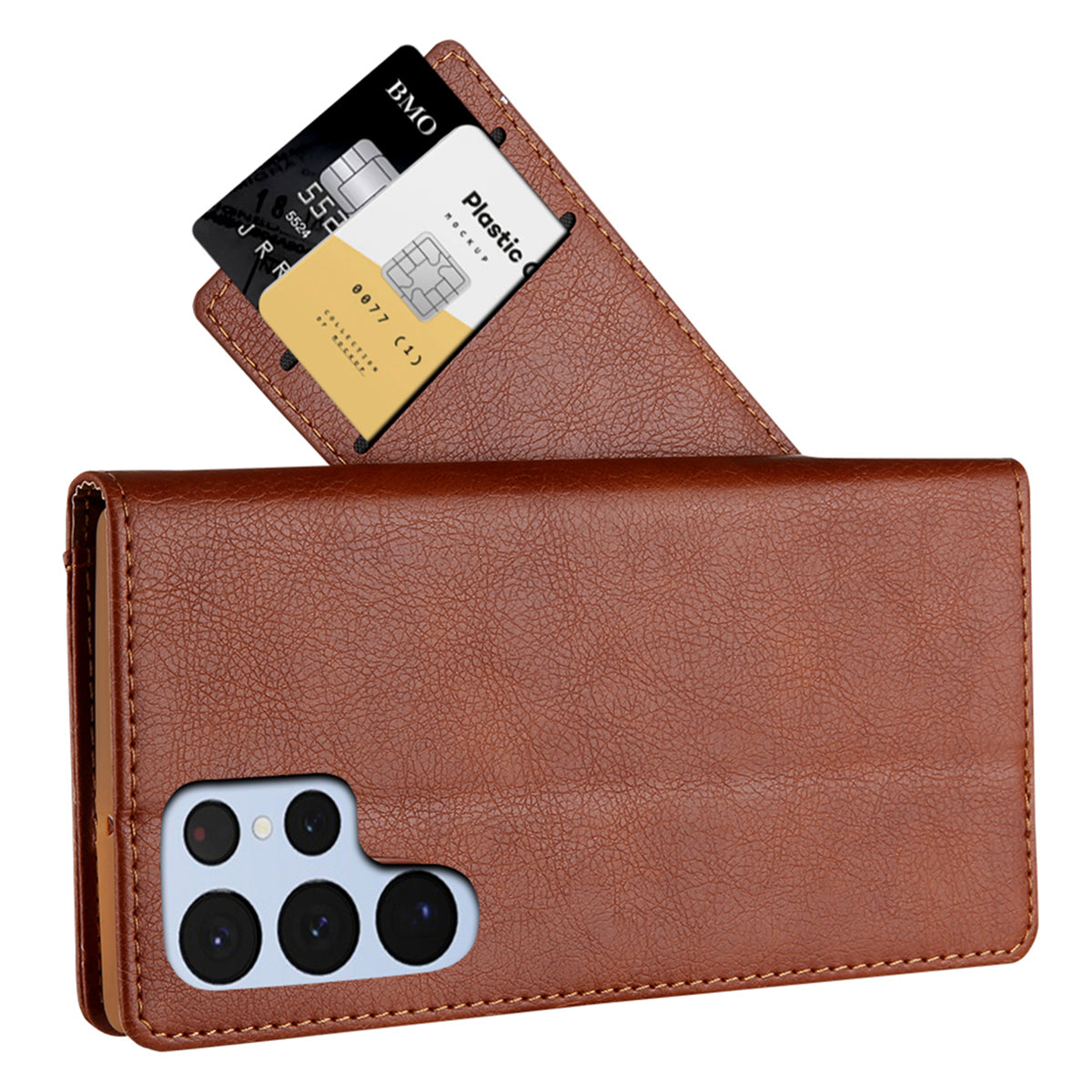 CMAI2 For Samsung Galaxy S24 Ultra Case Anti-drop Leather Stand Wallet Mobile Phone Cover - Brown