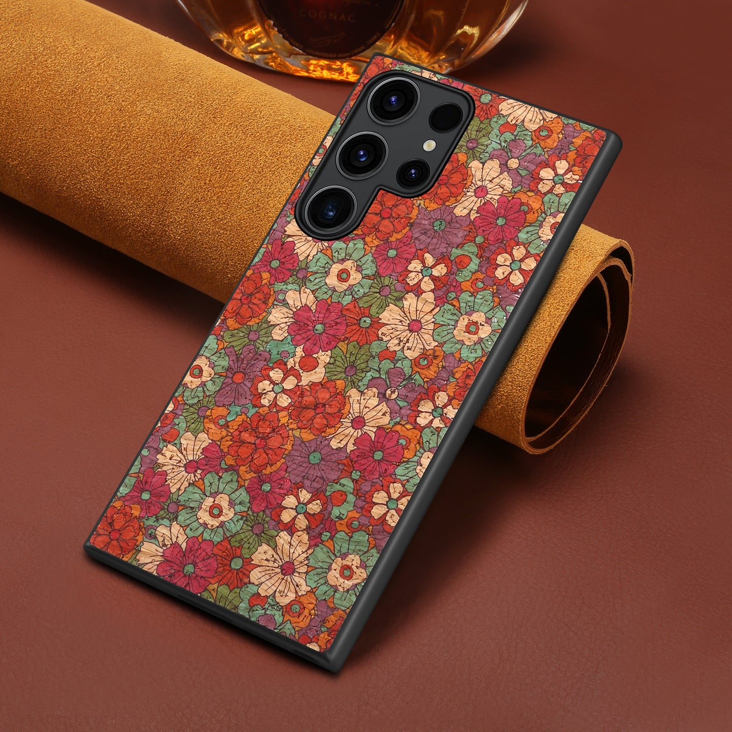 For Samsung Galaxy S24 Ultra Phone Case Floral Series Leather+PC+TPU Cover - Summer / Red