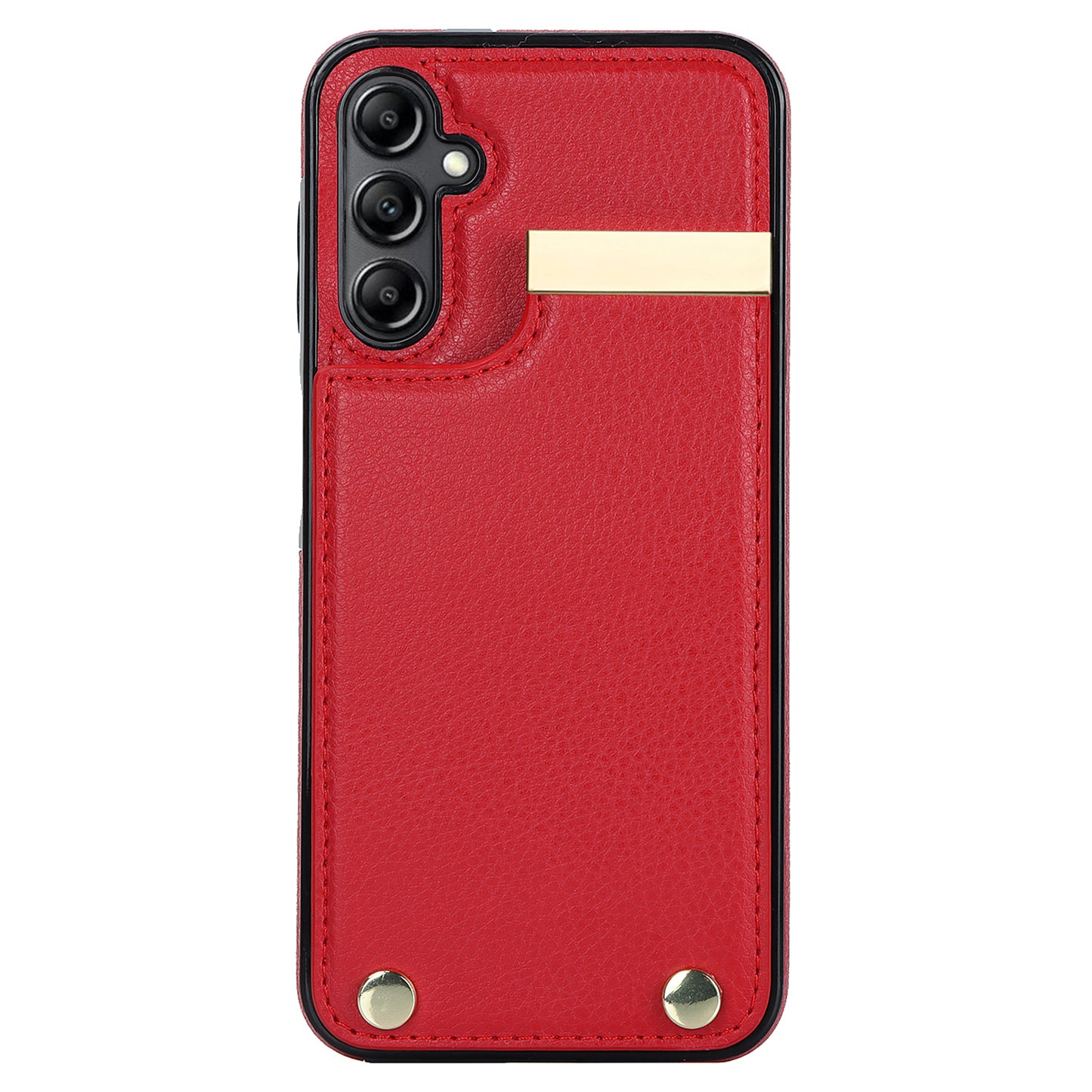 For Samsung Galaxy S24 Case TPU+PU Leather+Metal Hardware Phone Cover with Card Holder - Red