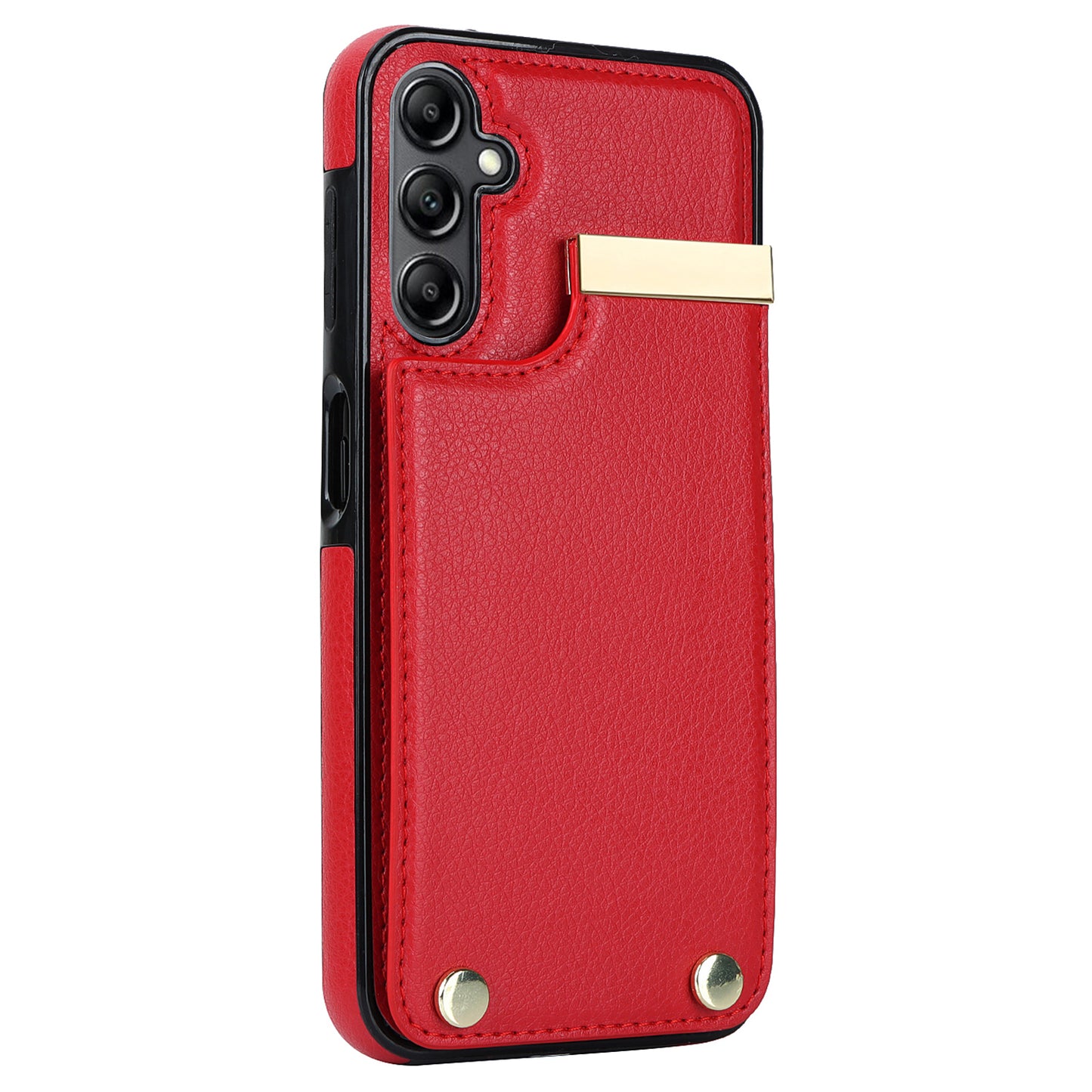 For Samsung Galaxy S24 Case TPU+PU Leather+Metal Hardware Phone Cover with Card Holder - Red