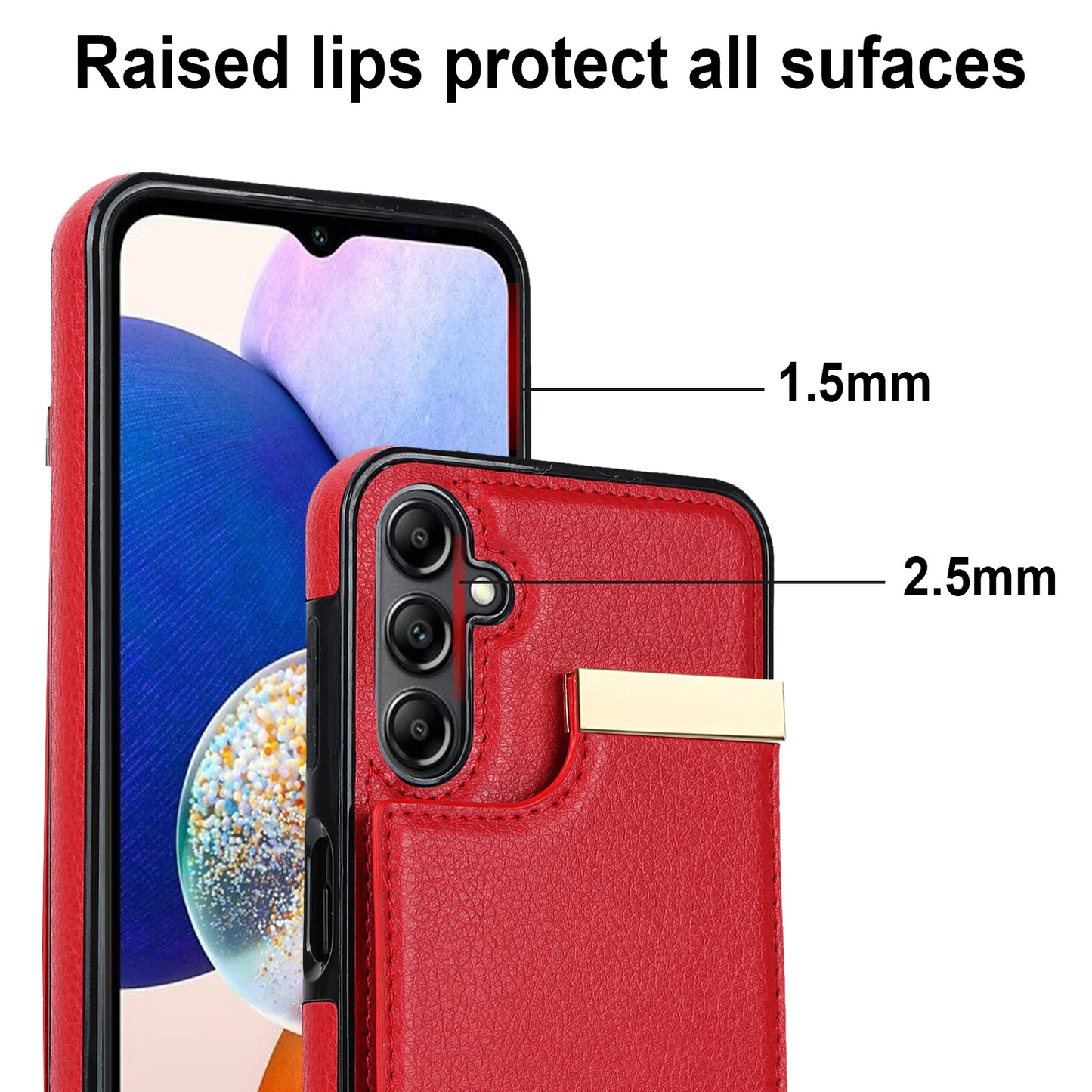 For Samsung Galaxy S24 Case TPU+PU Leather+Metal Hardware Phone Cover with Card Holder - Red