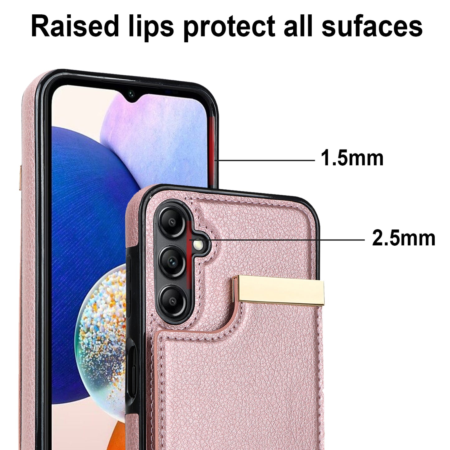 For Samsung Galaxy S24+ Cover Metal Decor TPU+PU Leather Card Holder Anti-drop Cell Phone Case - Rose Gold
