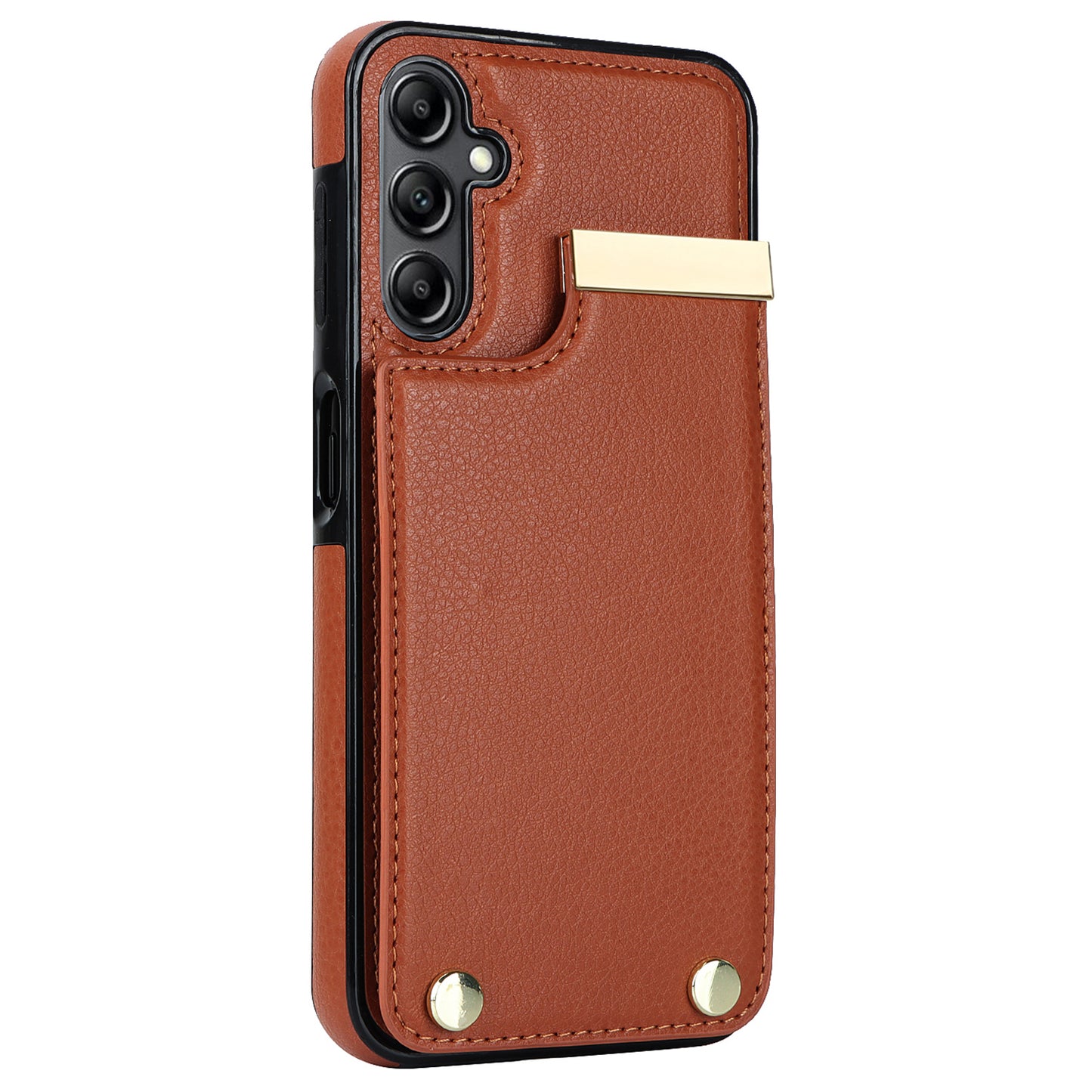 For Samsung Galaxy S24+ Cover Metal Decor TPU+PU Leather Card Holder Anti-drop Cell Phone Case - Brown