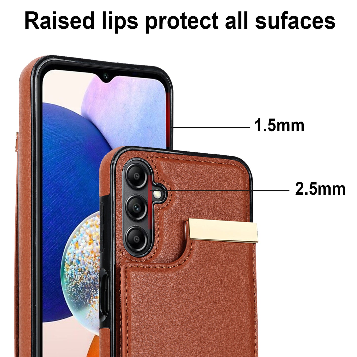 For Samsung Galaxy S24+ Cover Metal Decor TPU+PU Leather Card Holder Anti-drop Cell Phone Case - Brown